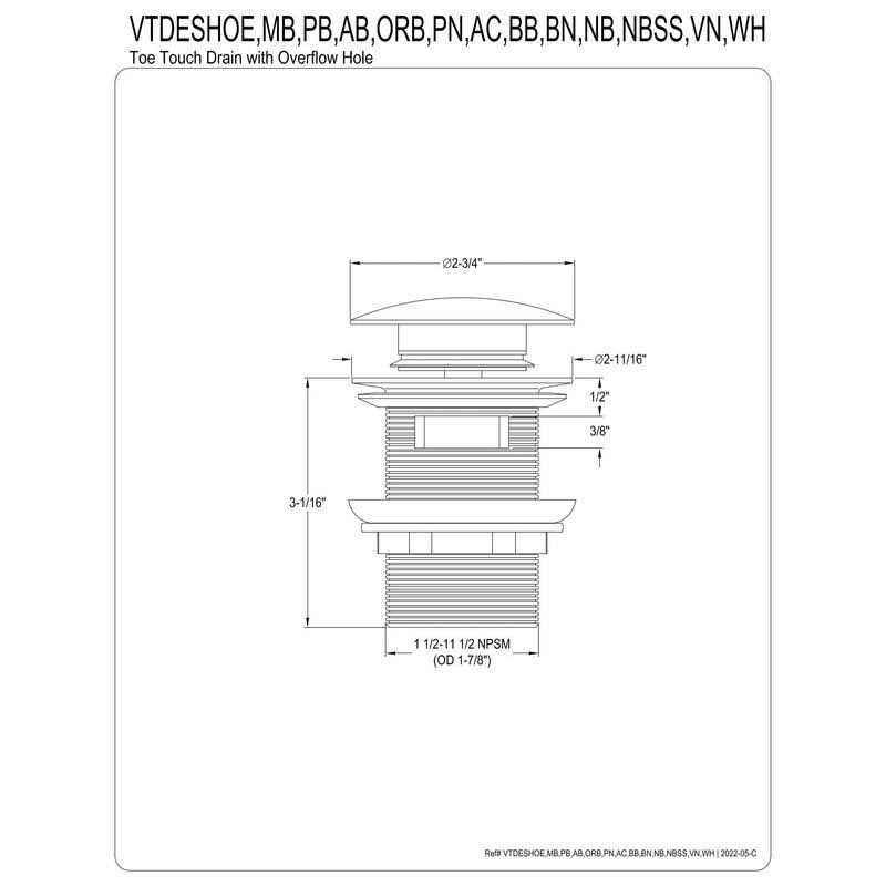Kingston Brass Trimscape Toe-Touch Tub Drain with Overflow VTDESHOE - Cheap Fitting