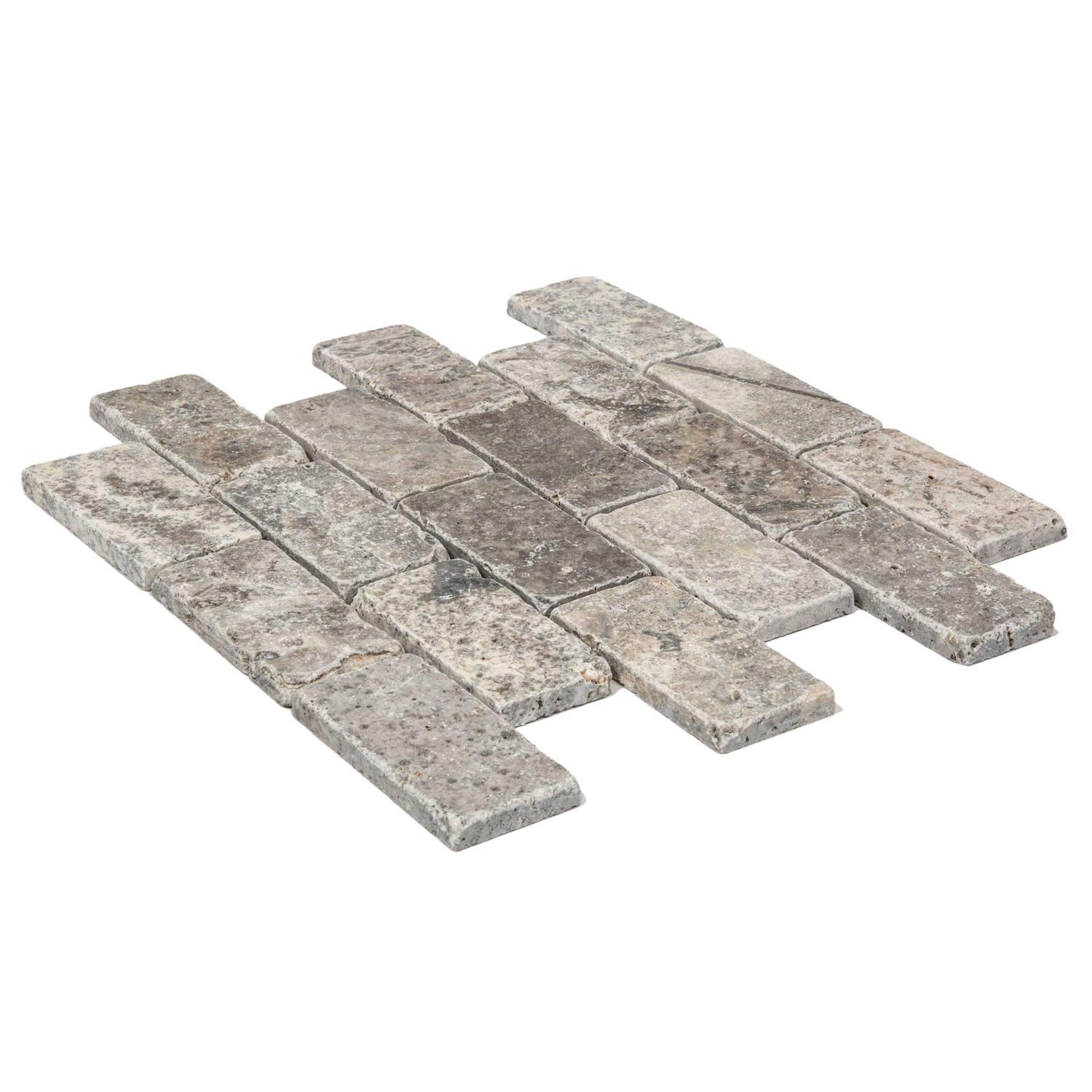 Satori Silver Crescent 12-in x 12-in Tumbled Natural Stone Travertine Brick Subway Wall Tile 20-700 - Cheap Fitting