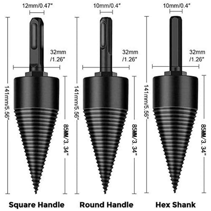Hengzhe Firewood Log Splitter 3pcs Drill Bit Removable Cones Kindling Wood Splitting logs bits Heavy Duty Electric Drills Screw Cone Driver Hex + - Cheap Fitting