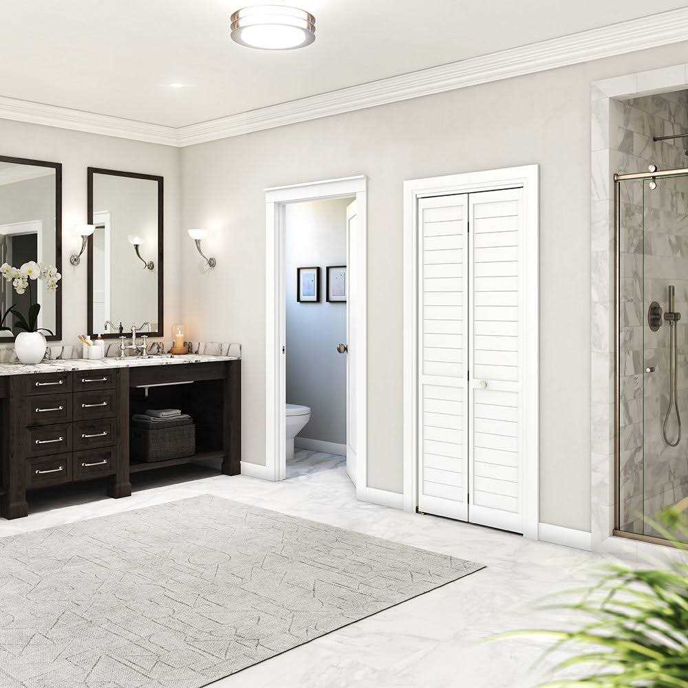 EightDoors 80 inch x Flat Louver White Prefinished Pine Wood Bifold Door with Hardware Included - Cheap Fitting