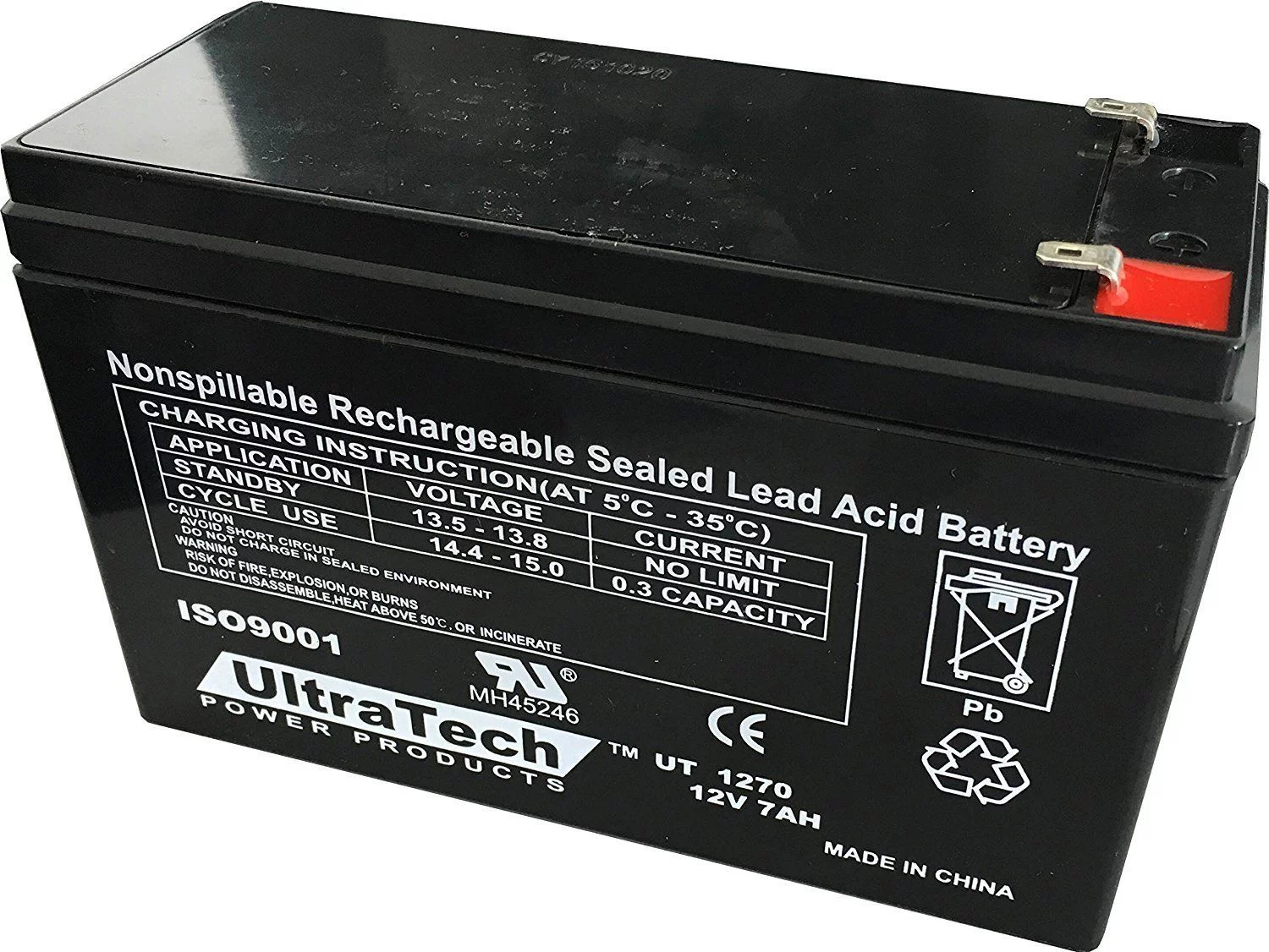 UltraTech UT1270 12V 7 Ah Sealed Lead Acid Alarm Battery UT-1270 - Cheap Fitting