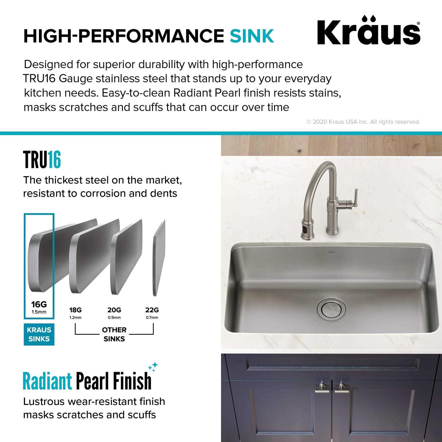 Kraus KA1US33B Dex 33-inch Undermount 16 Gauge Stainless Steel Single Bowl Kitchen Sink - Cheap Fitting