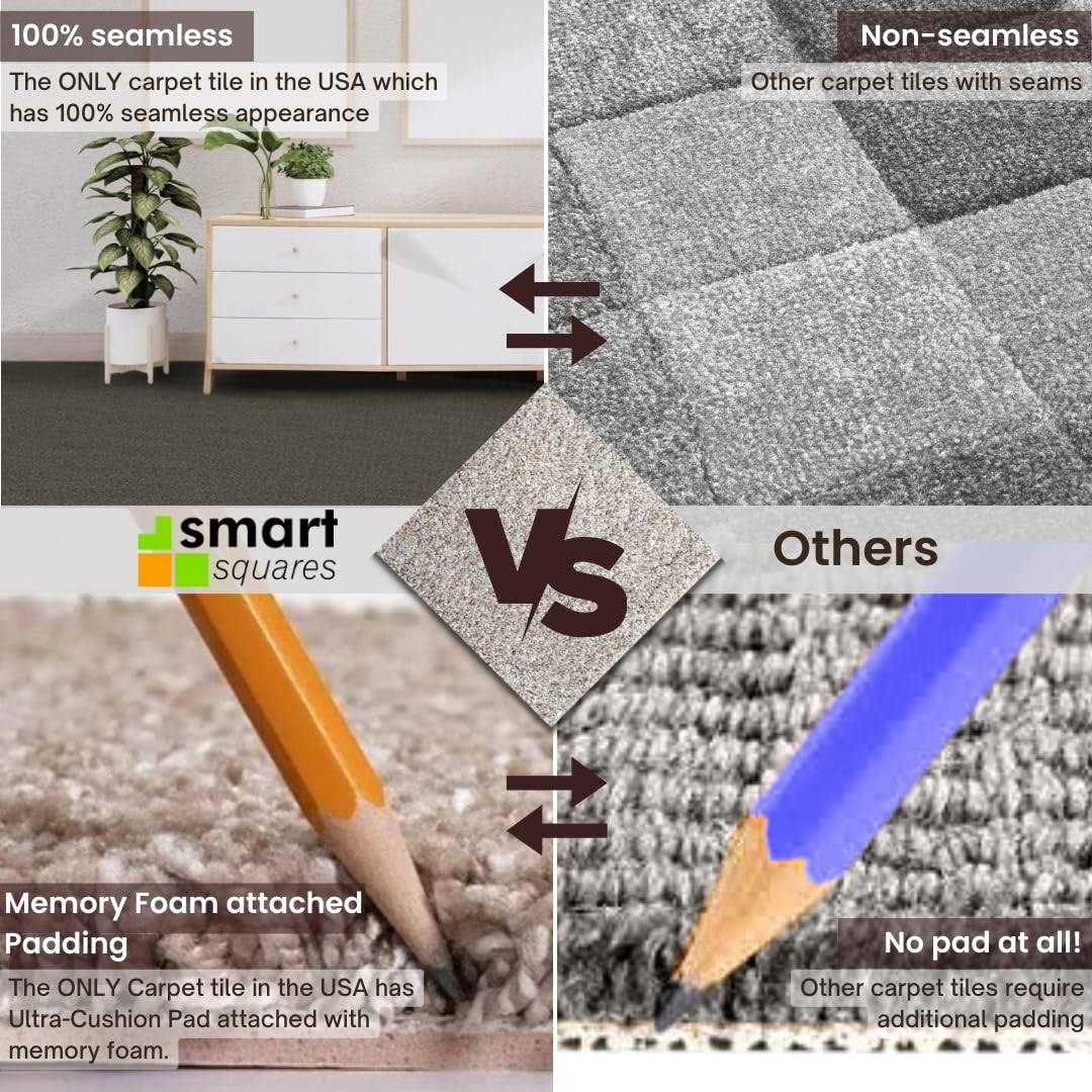 Smart Squares The SIMPLE FLOORING SOLUTION Smart Squares Premium Soft Padded Carpet Tiles 18×18 Inch Seamless Appearance Peel - Cheap Fitting
