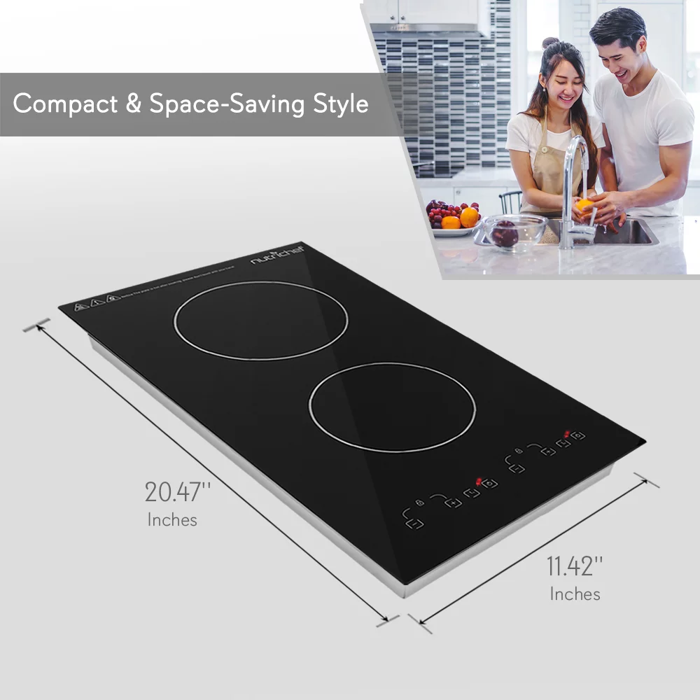 NutriChef 1800W Dual Induction Adjustable Double Countertop Cooktop Burner - Cheap Fitting