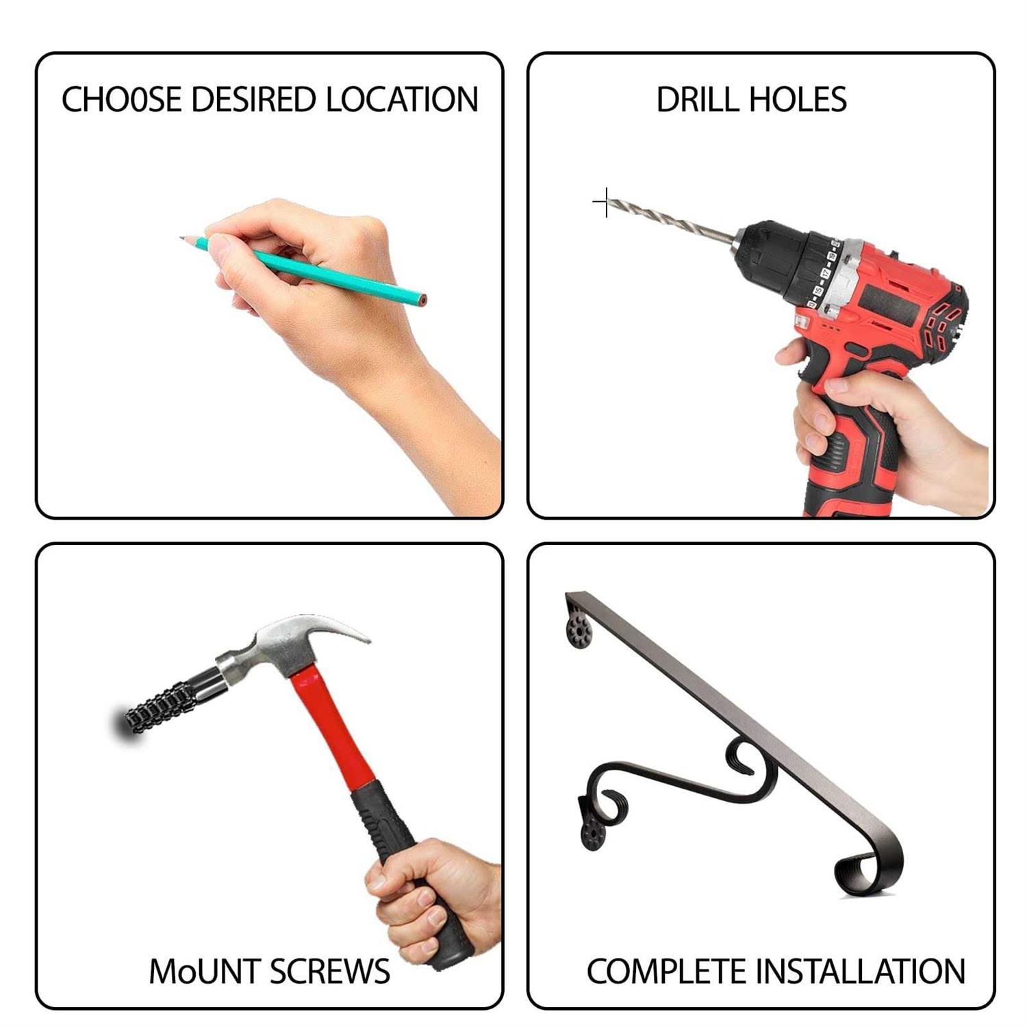 Eachome Wrought Iron Handrail Wall Mounted Hand Railing Fit for 1-2 Steps for Outdoor Porch Steps - Cheap Fitting