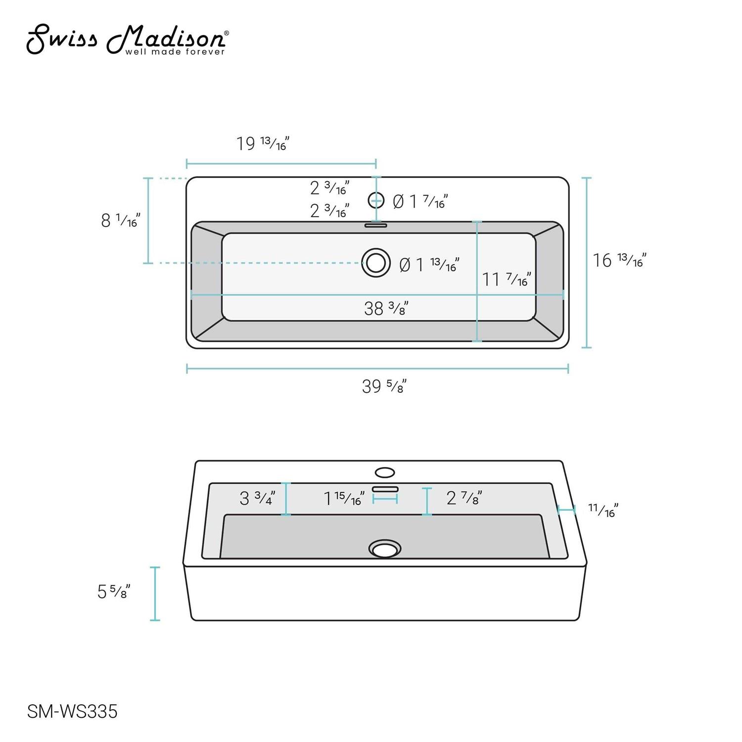Swiss Madison Claire 40 Rectangle Wall-Mount Bathroom Sink SM-WS335 - Cheap Fitting