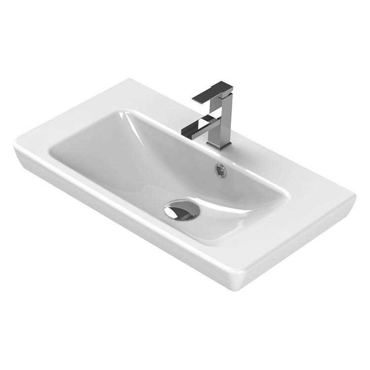 CeraStyle Wall Mounted Bathroom Sink Modern Rectangular CeraStyle 068100-U - Cheap Fitting