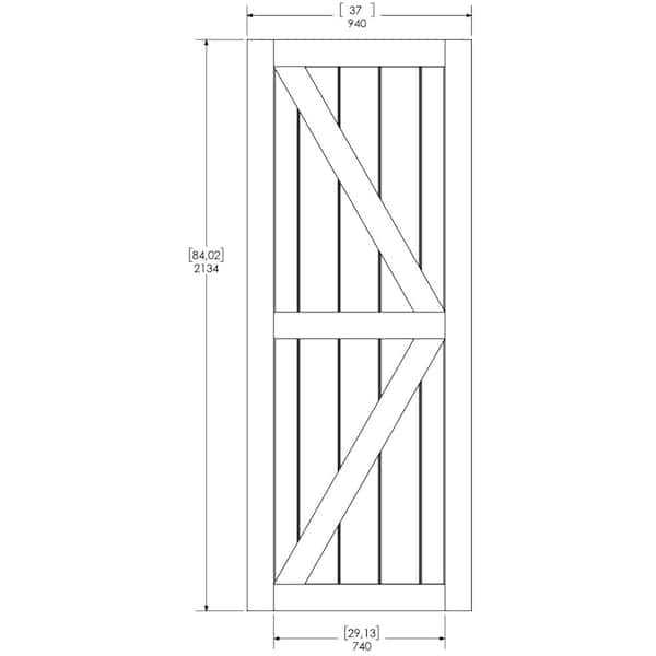 Colonial Elegance 37 inch x 84 inch British Brace Interior Vinyl Wrapped Barn Door - Cheap Fitting