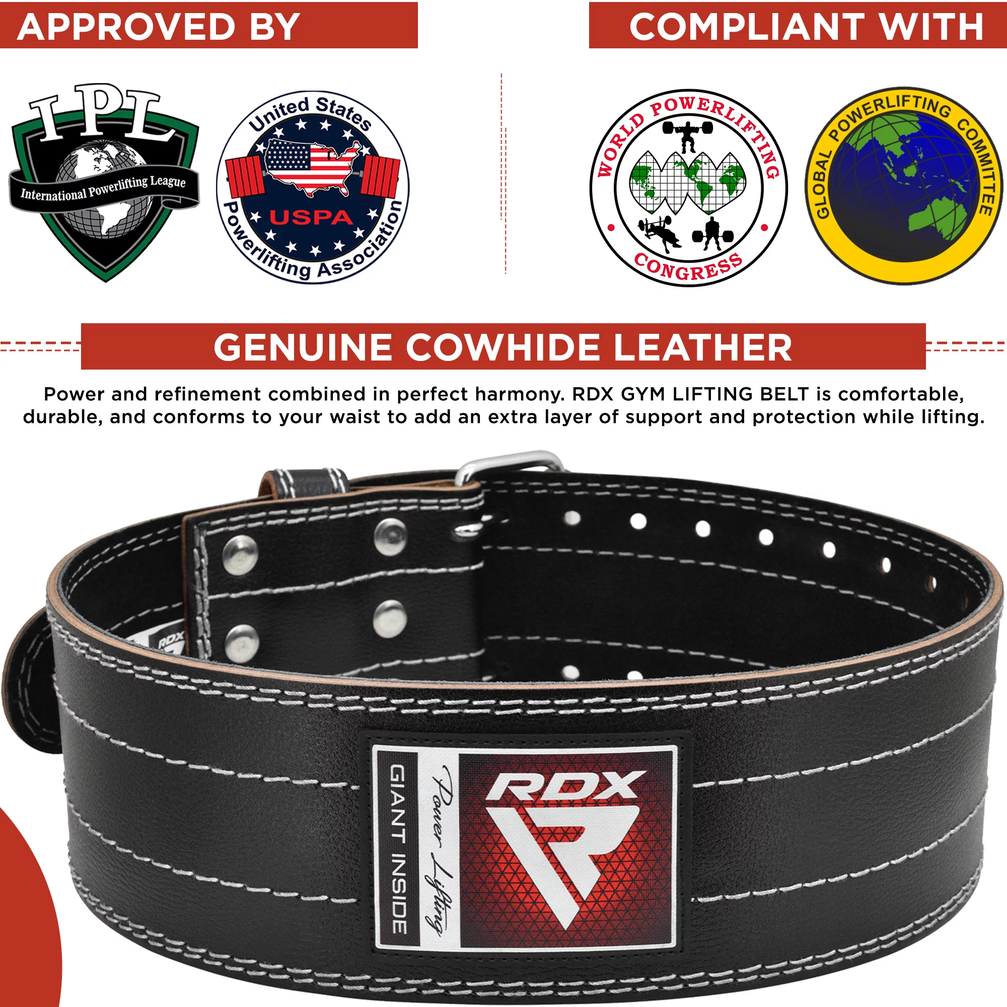 RDX Gym Belt, Weight Lifting Belt, 6mm Leather, Bodybuilding Strength Training Exercise Fitness Workout Squats Deadlifts Black, M - Cheap Fitting