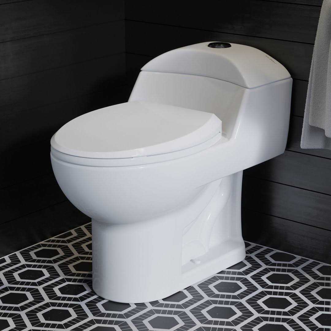 Swiss Madison Chateau 1-piece 1.1/1.6 GPF Dual Flush Elongated Toilet in Glossy White with Black Hardware Seat Included - Cheap Fitting