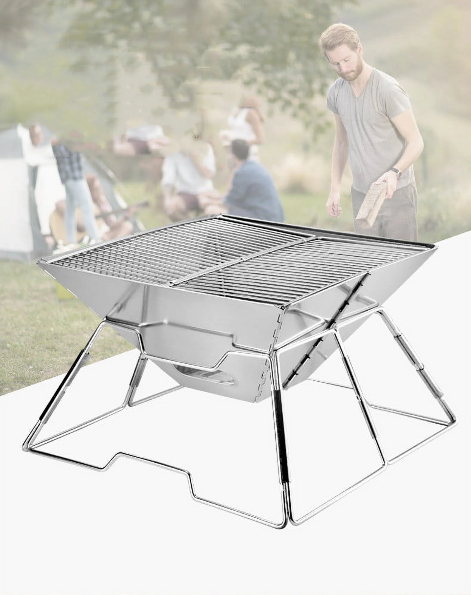 Folding Campfire Grill Camping Fire Pit Stainless Steel for Backpacking Hiking Travel Picnic BBQ - Cheap Fitting