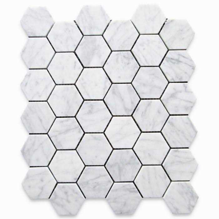 StoneCenterOnline Carrara White Marble 2 Hexagon Mosaic Tile Venato Carrera Honed - Cheap Fitting
