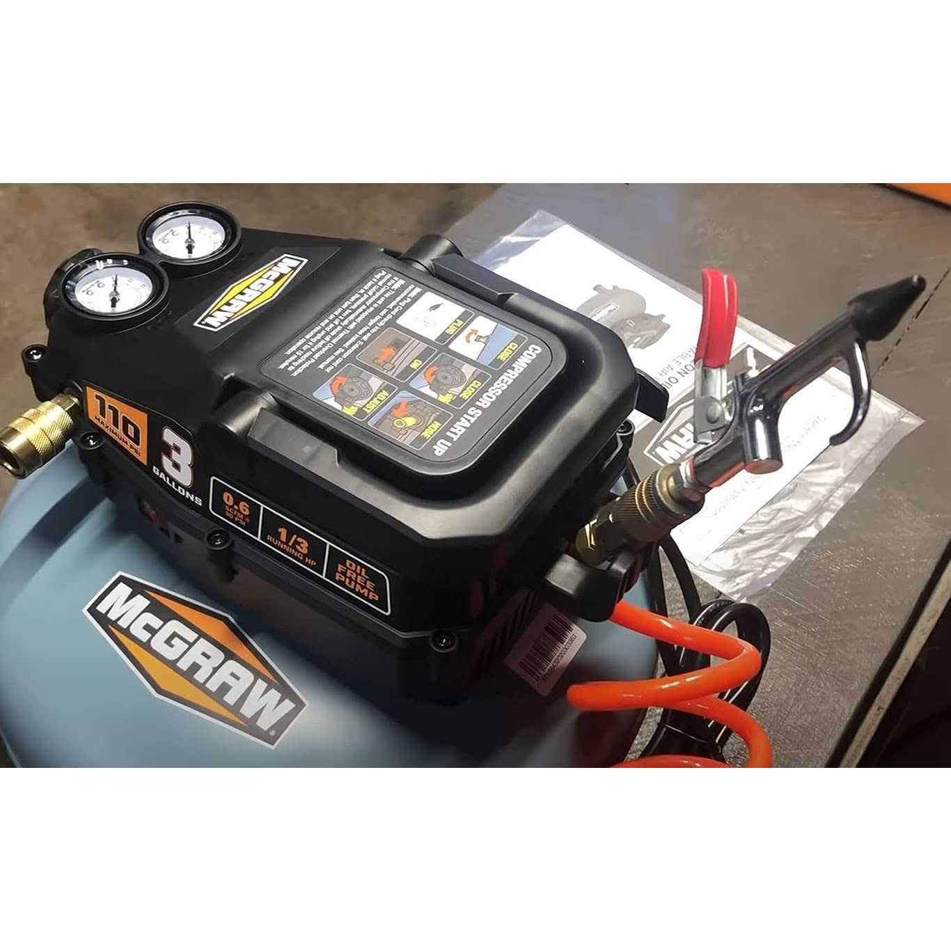 Mcgraw 3 Gallon 1/3 HP 110 PSI Oil-Free Pancake Air Compressor - Cheap Fitting