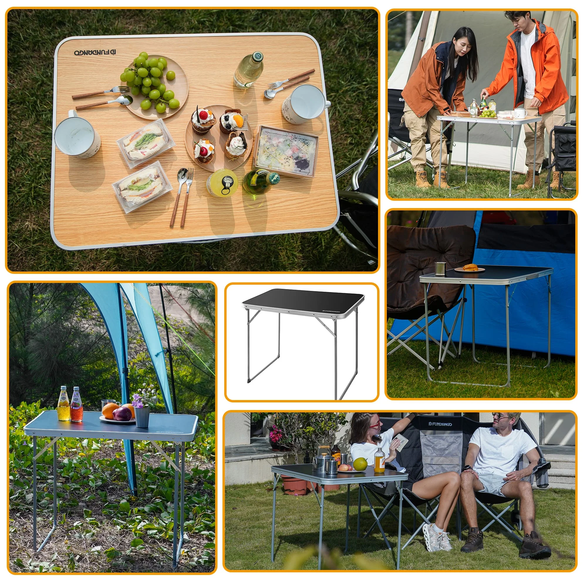 FUNDANGO Folding Camping Table Portable Outdoor Picnic Tables Waterproof Durable Lightweight Fold Desk with Handle 31.5