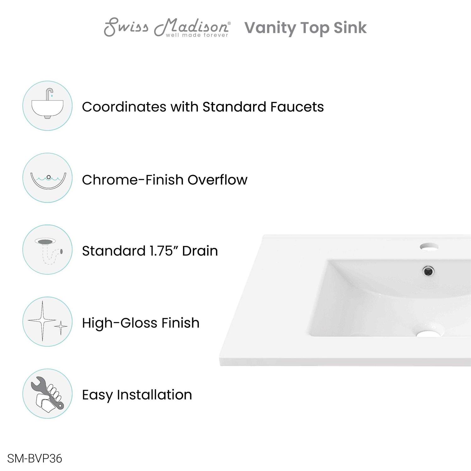 Swiss Madison 36 Ceramic Vanity Sink Top - Cheap Fitting