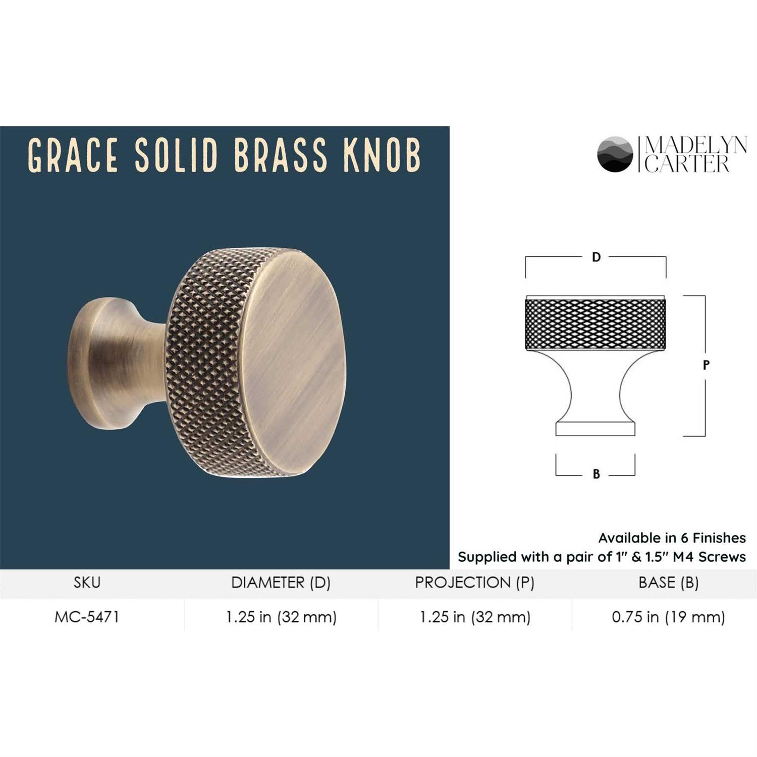 Madelyn Carter Grace Solid Brass Cabinet Knob - Cheap Fitting