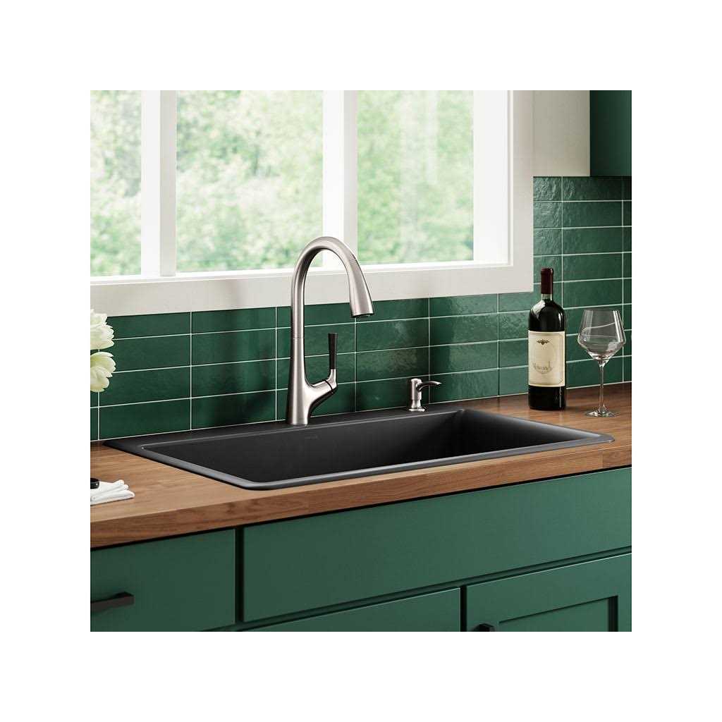 Kohler Neoroc Dual-mount 22-in x 33-in Matte Black Single Bowl 2-Hole Kitchen Sink All-in-one Kit - Cheap Fitting