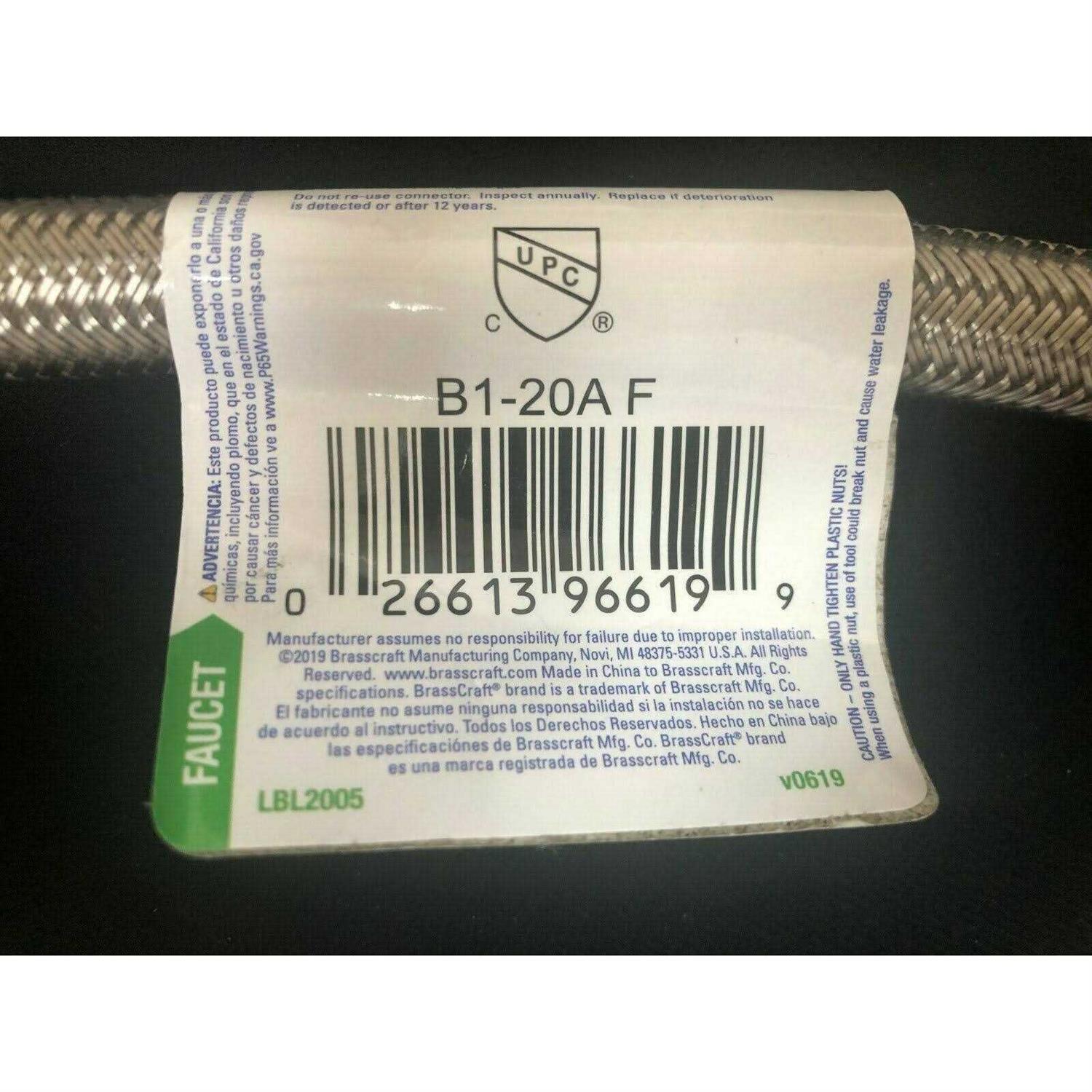 Brasscraft 3/8 in. Compression x 1/2 in. FIP x 20 in. Braided Polymer Faucet Connector - Cheap Fitting