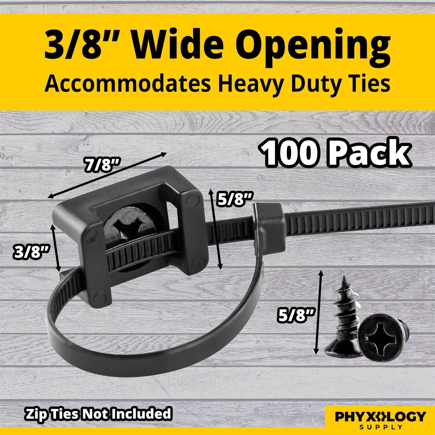 Phyxology Supply Pro-grade Slim 1x .6 Cable Tie Mounts With Screws 100 Pack. High Strength - Cheap Fitting