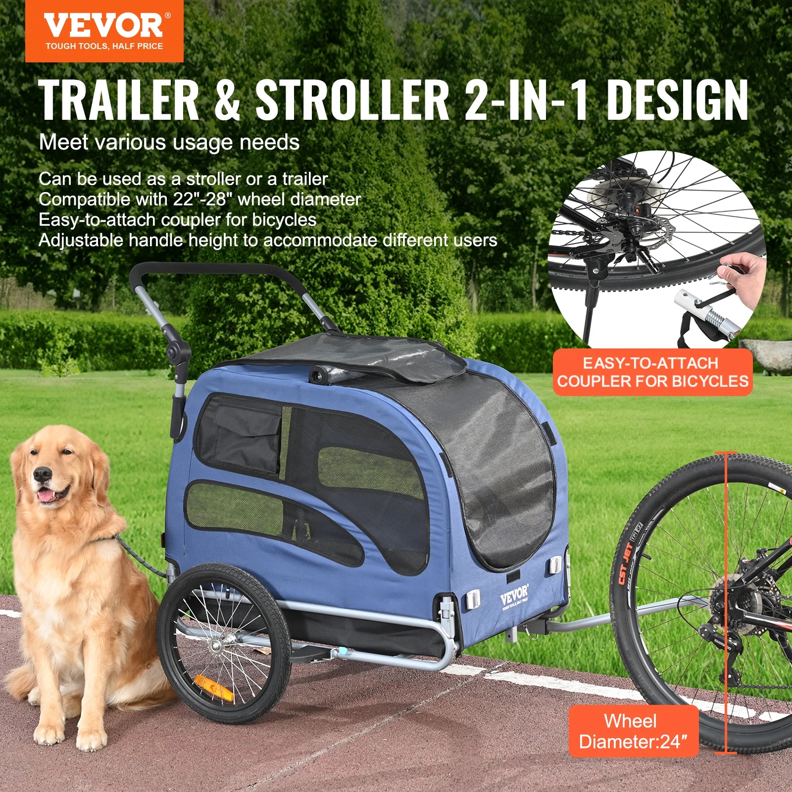 SKYSHALO Pet Bicycle Trailer & Stroller Dog Cat Bike Carrier 100 lb Water Resistant - Cheap Fitting