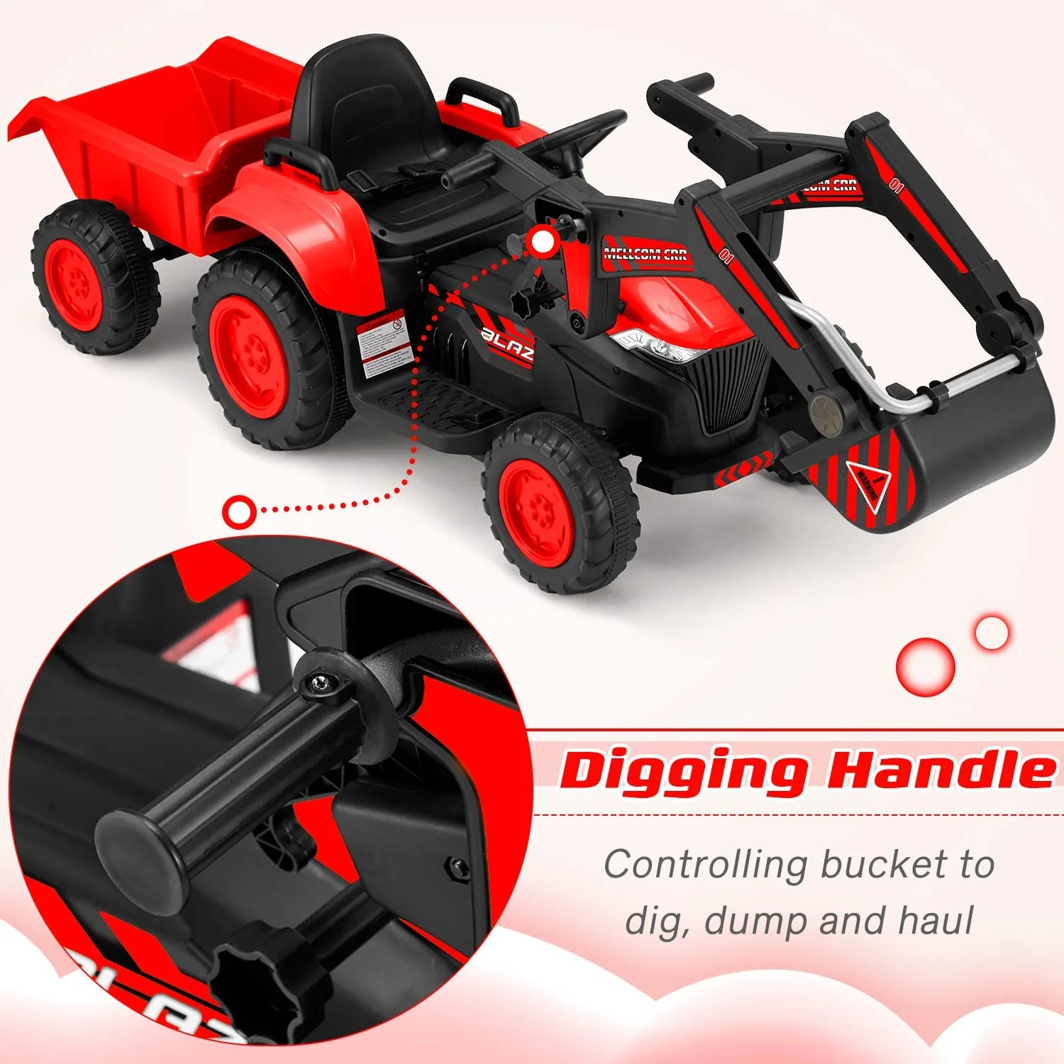 Erommy Ride on Bulldozer Toys with Remote Control, 12 V Battery Powered Ride on Tractor with Trailer, Front Loader Bucket, Horn, Lights, Music Player, Safety Belt, Green - Cheap Fitting