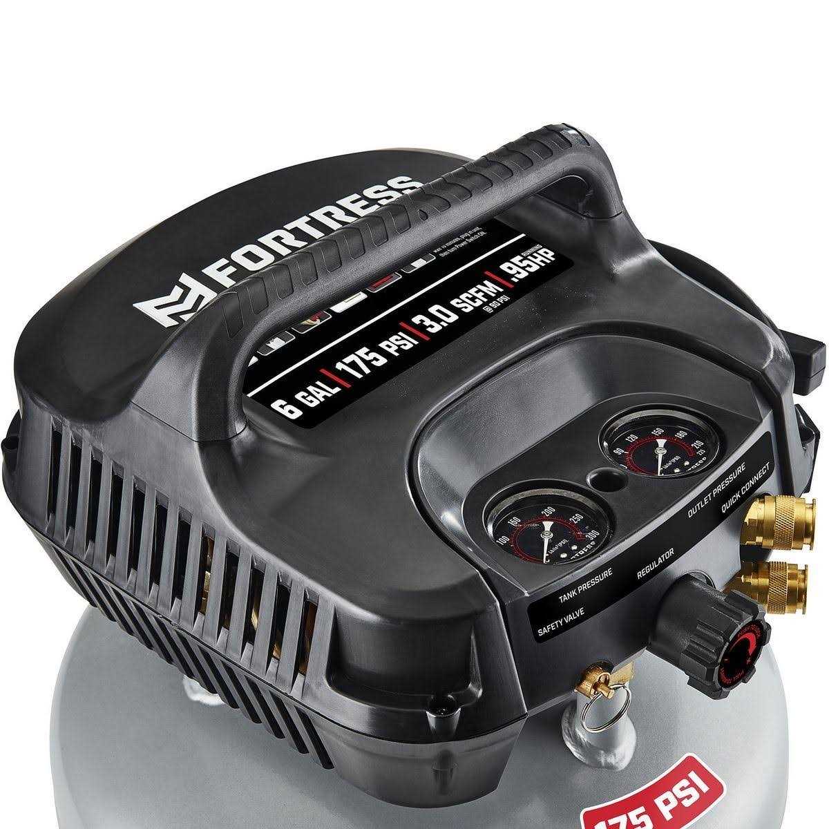 Fortress 6 gallon 175 PSI High Performance Hand Carry Jobsite Air Compressor - Cheap Fitting