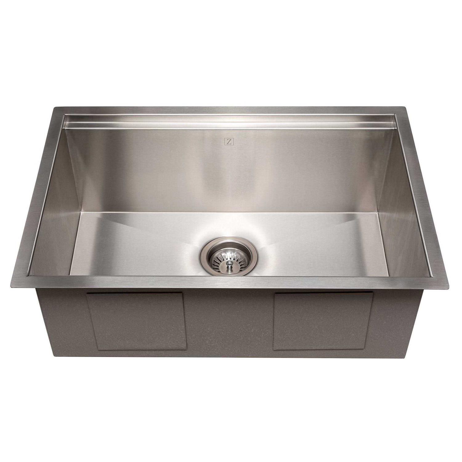 ZLINE 27 in. Garmisch Undermount Single Bowl Stainless Steel Kitchen Sink with Bottom Grid and Accessories SLS-27 - Cheap Fitting