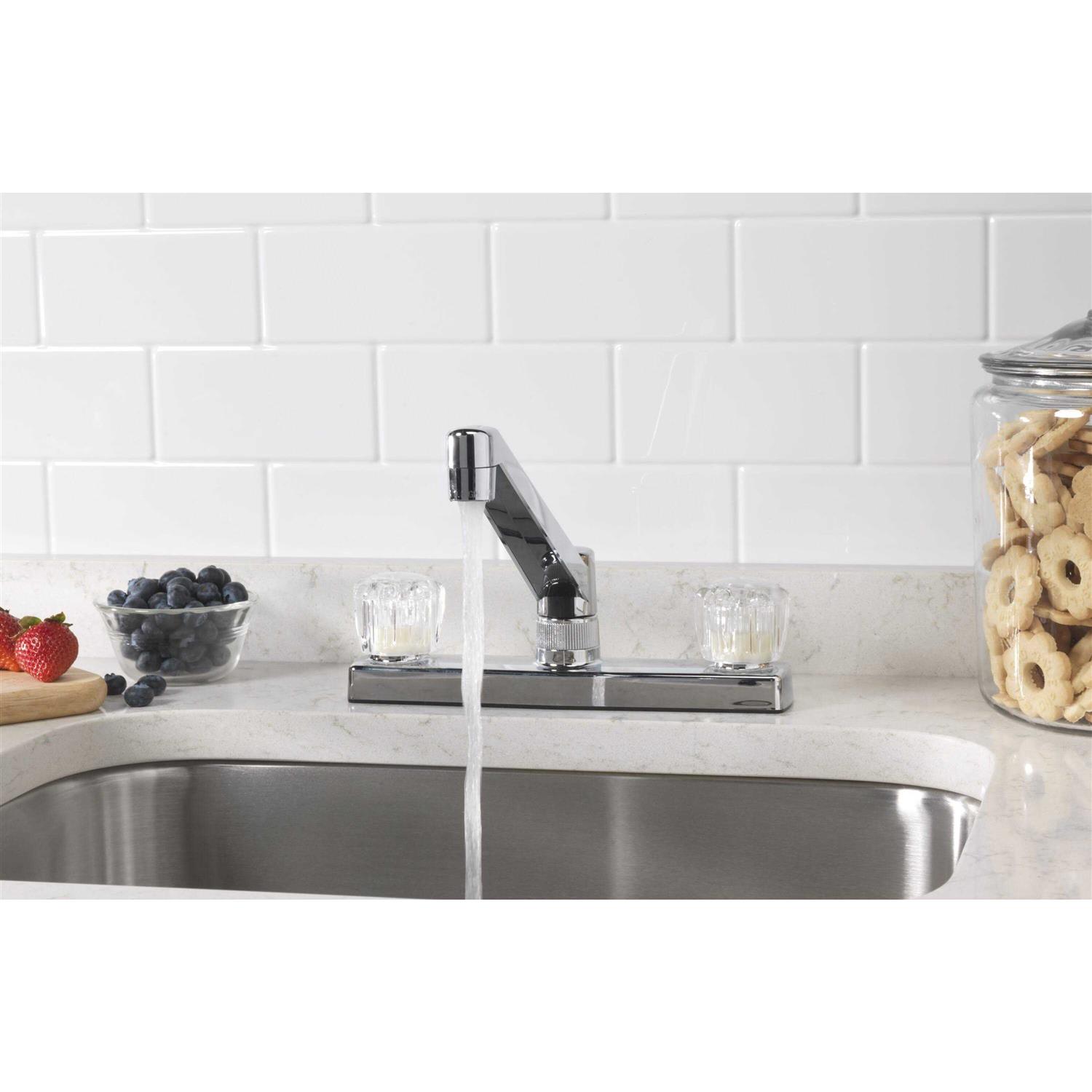Project Source Chrome Double Handle Low-arc Kitchen Faucet with Deck Plate 10-K824-HWC - Cheap Fitting