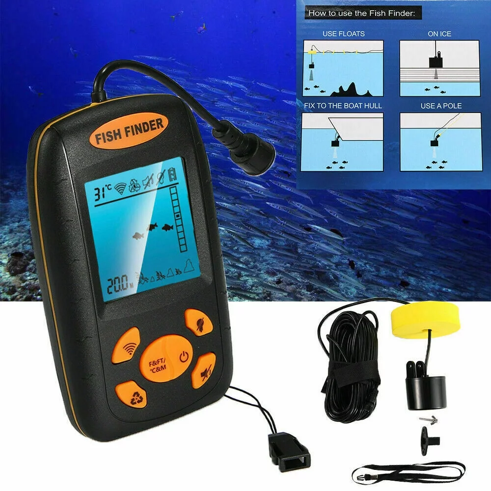 Jahy2Tech Portable Fish Finder Echo Sonar Alarm Sensor Transducer - Enhance Your Fishing Experience with Advanced Technology - Cheap Fitting