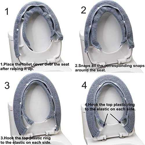 SENOMOR Toilet Seat Cover,Bathroom Soft Thicker Warmer with Snaps Fixed Stretchable Washable Fiber Cloth Toilet Seat Covers Pads Easy Installation - Cheap Fitting