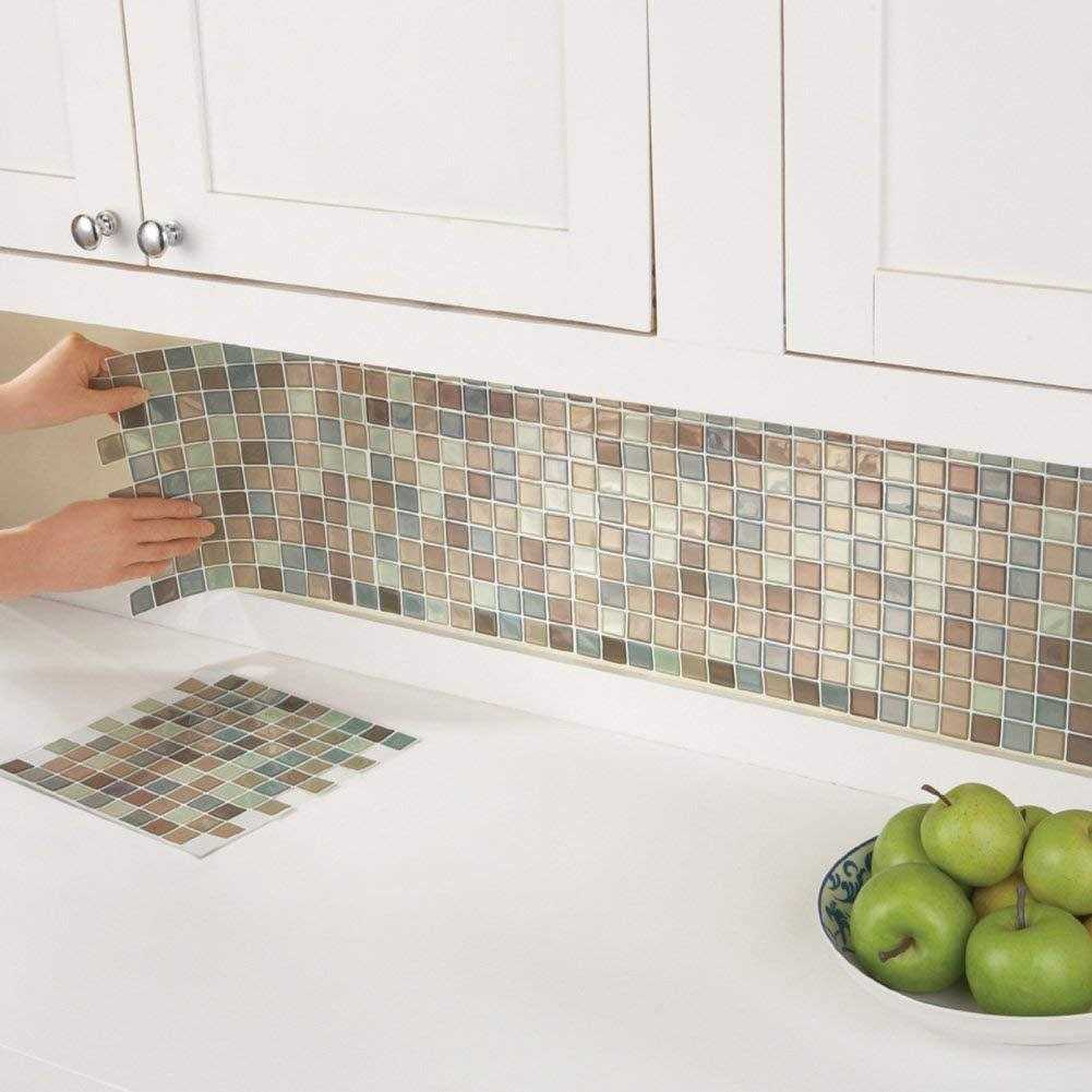 Collections Etc Multi-Colored Adhesive Mosaic Backsplash Tiles for Kitchen and Bathroom - Cheap Fitting