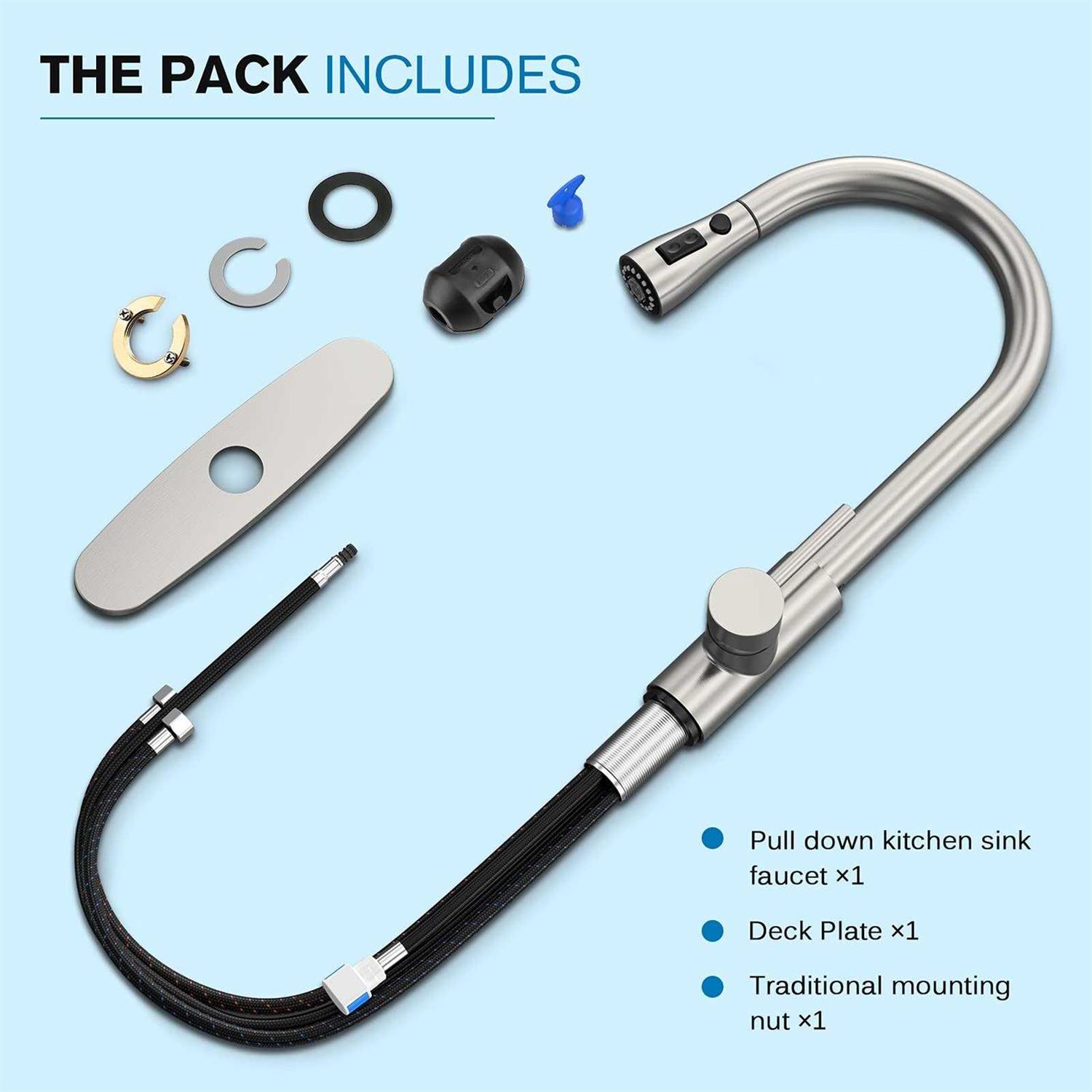 iFaucet Kitchen Faucet with Pull Down Sprayer Kitchen Faucets High Arc Single Handle Kitchen Sink Faucet with Water Lines - Cheap Fitting