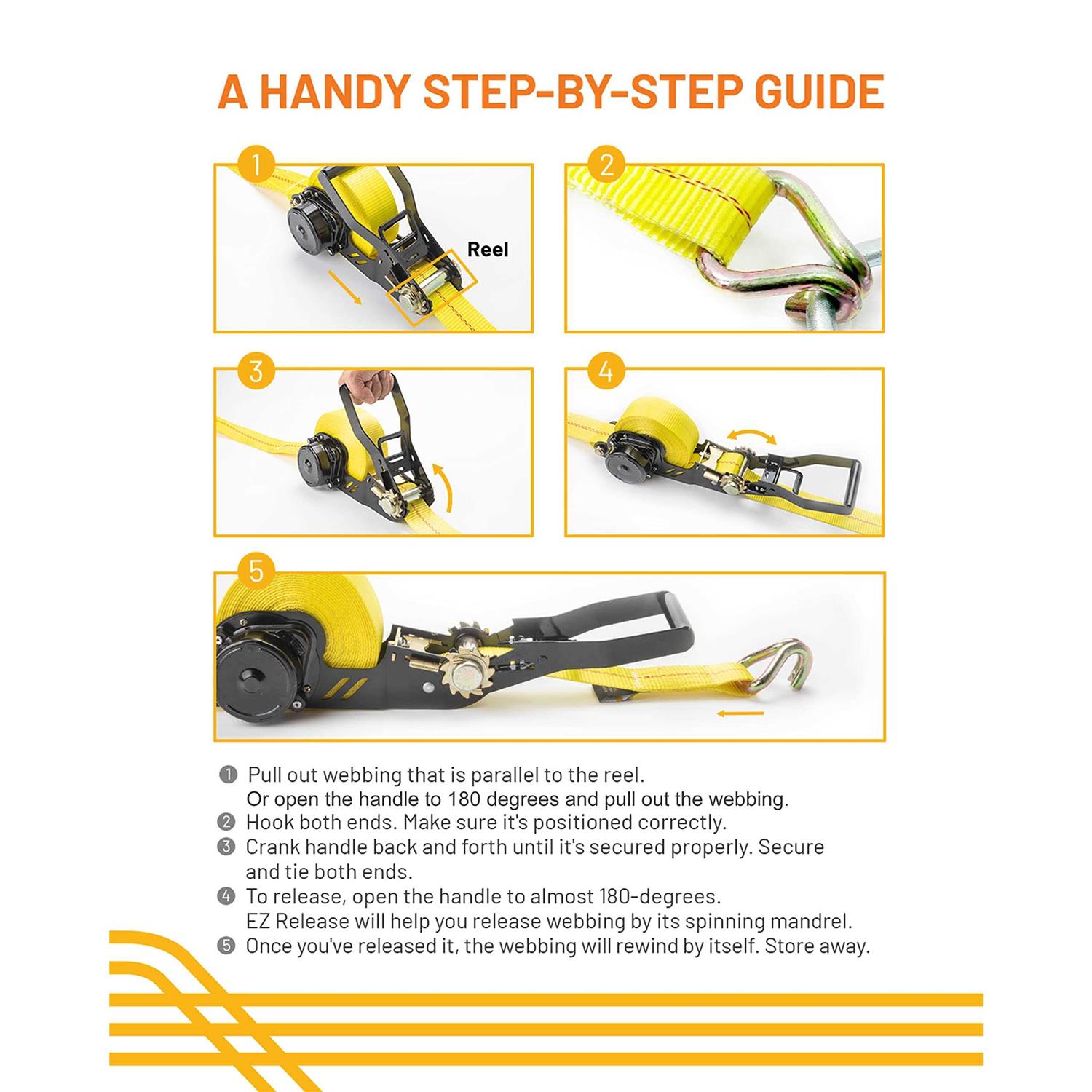 Strapinno Retractable Ratchet Tie-Down Strap Heavy-Duty Strap with Double J Hooks - Cheap Fitting