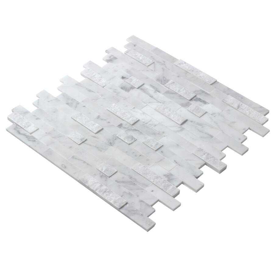 Peel&Stick Mosaics Peel and Stick Stacked Carrara 12-in x 12-in Multi-finish Natural Stone Marble Linear Marble Look Peel and Stick Wall Tile - Cheap Fitting