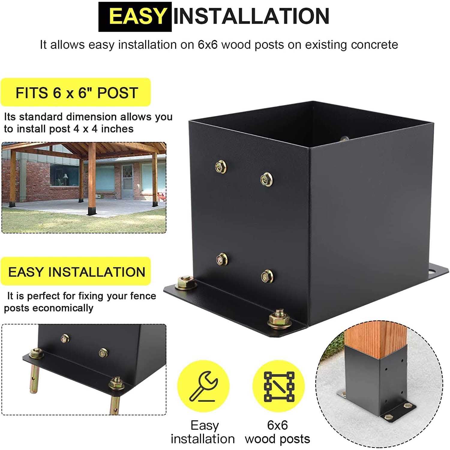 6X 6 Post Base Inner Size 5.6×5.6Deck Post Base,Heavy Duty Metal - Cheap Fitting