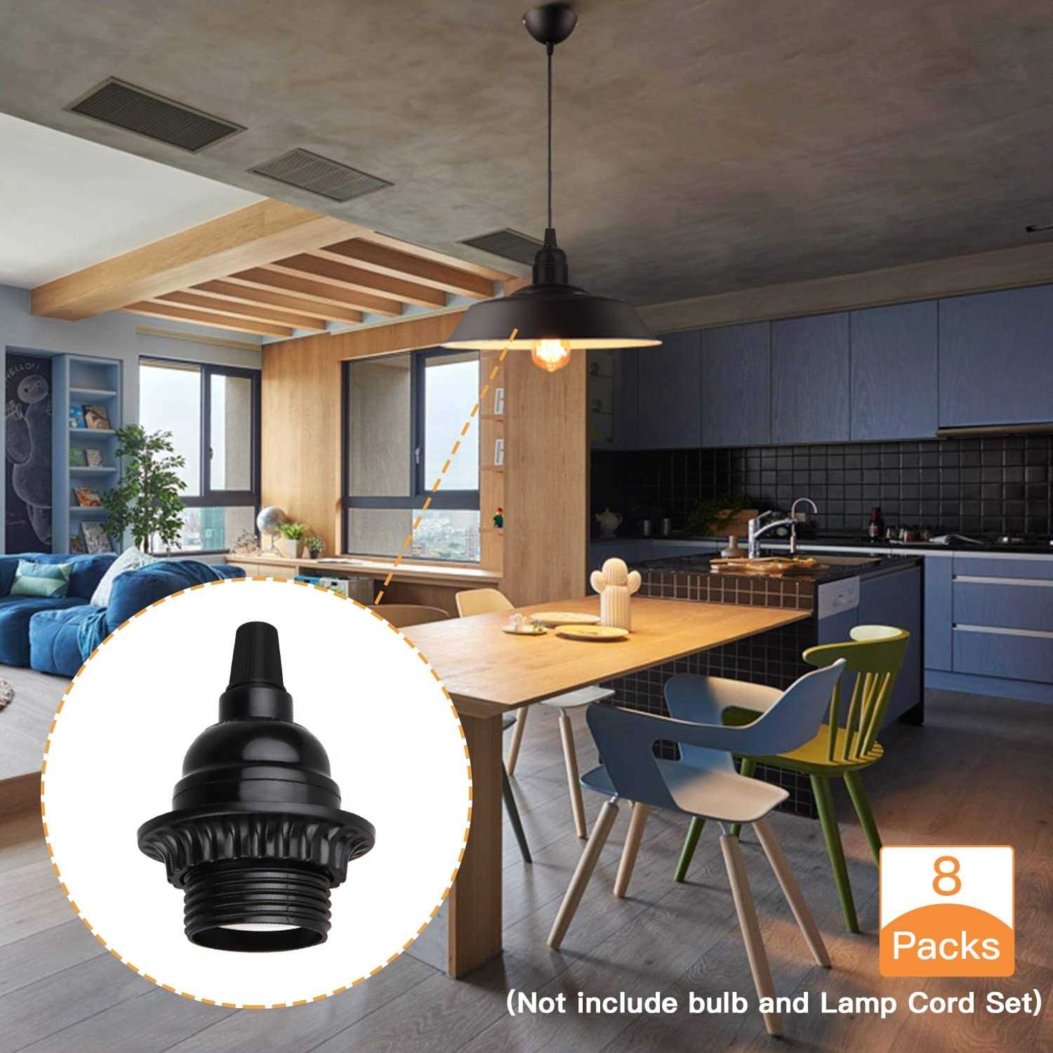Zevnico 8 Pack E26 E27 Light Sockets Black Medium Screw Base with Shade Ring - Cheap Fitting