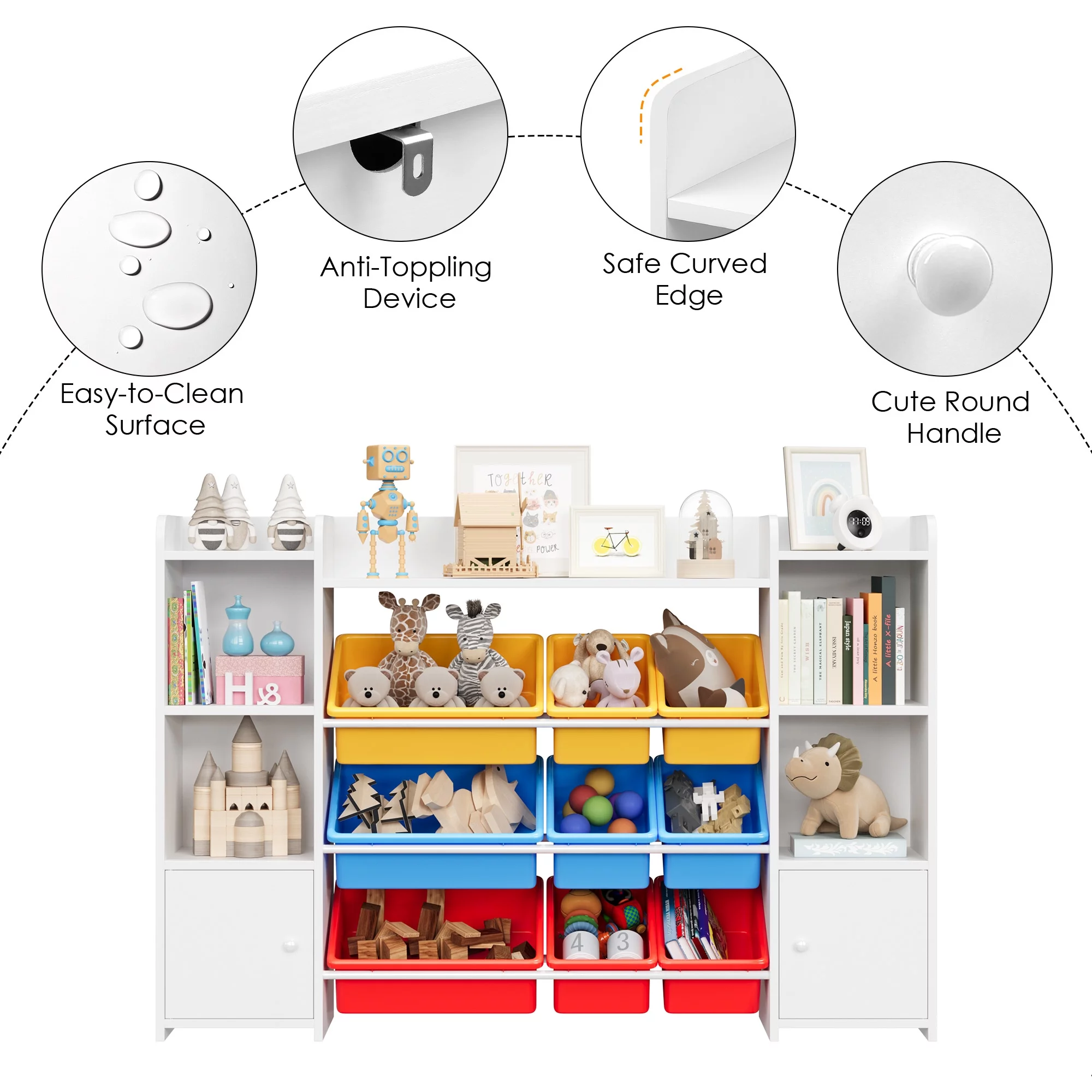 Homfa Kids Toy Cubby Bookcase with 9 Bins, White Storage Organizer Bookshelf with 2 Door for Children Room Playroom Organization - Cheap Fitting