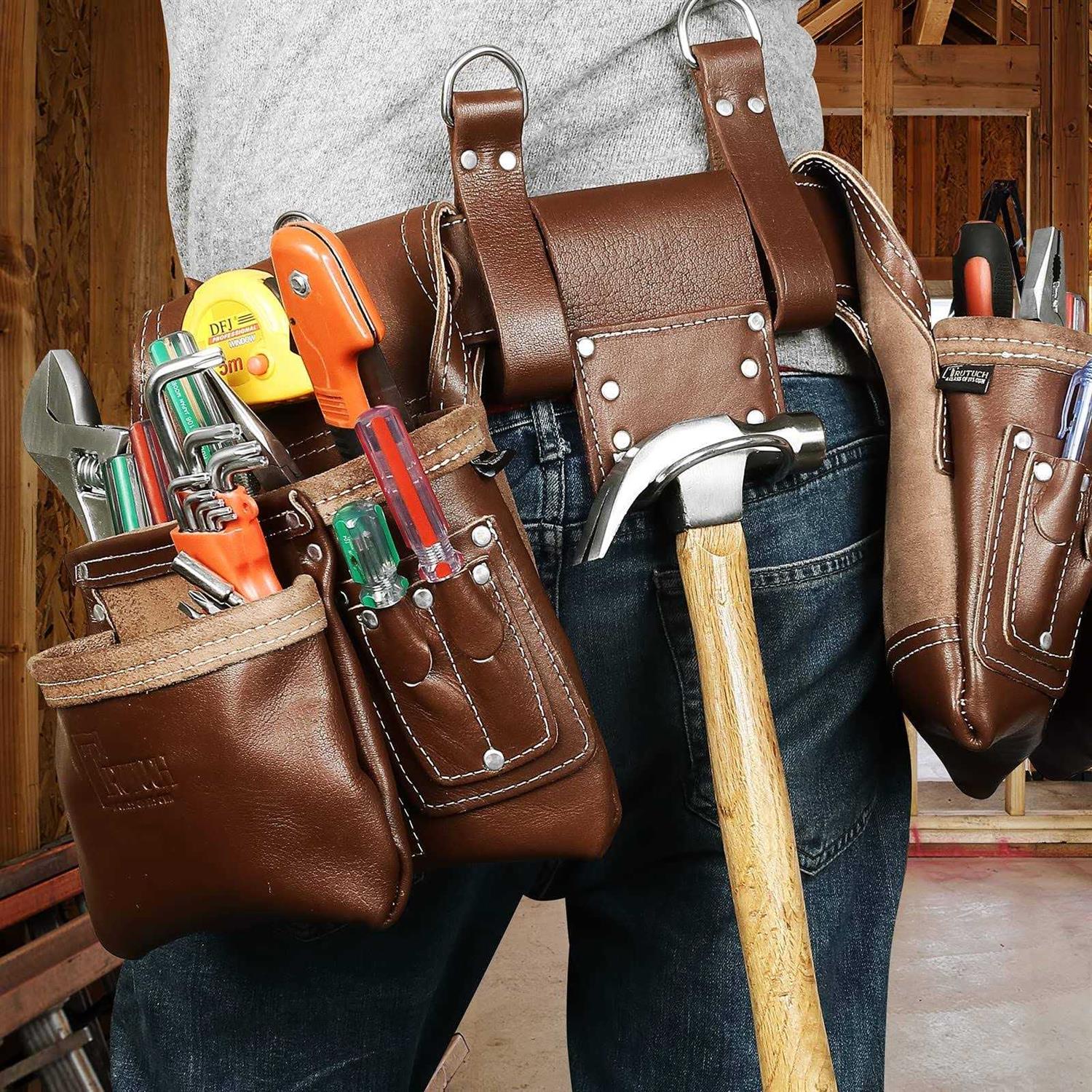 Trutuch Brown Leather Tool Belt Pouch Bag 17 Pockets - Cheap Fitting