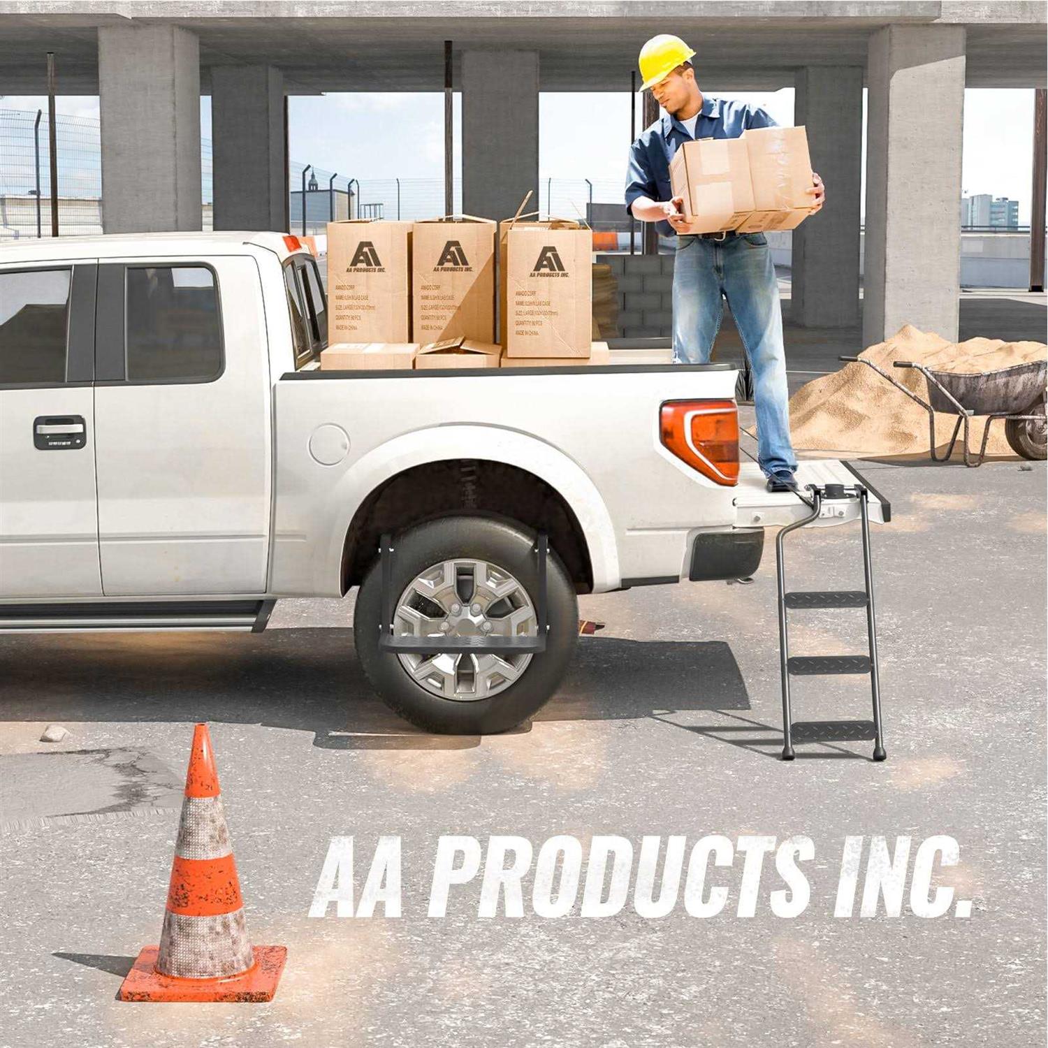 AA Products. AA Product Tailgate Ladder Foldable Pickup Truck Tailgate Ladder with Wide Pedal Non-Slip Sturdy for Truck Easy Install Durable Steel Omni-Directional - Cheap Fitting