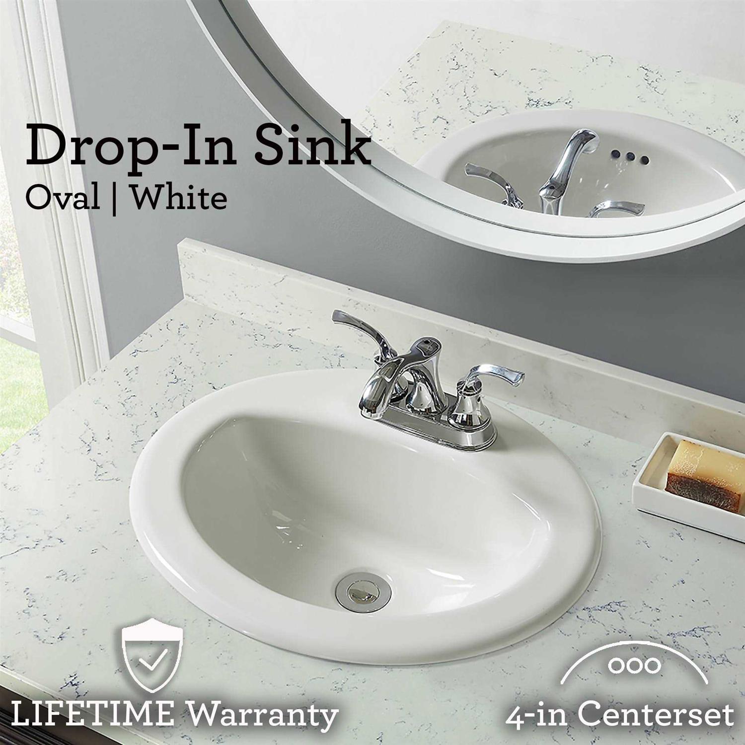 AquaSource Drop-In Oval Bathroom Sink With Overflow Drain ML-20504 - Cheap Fitting