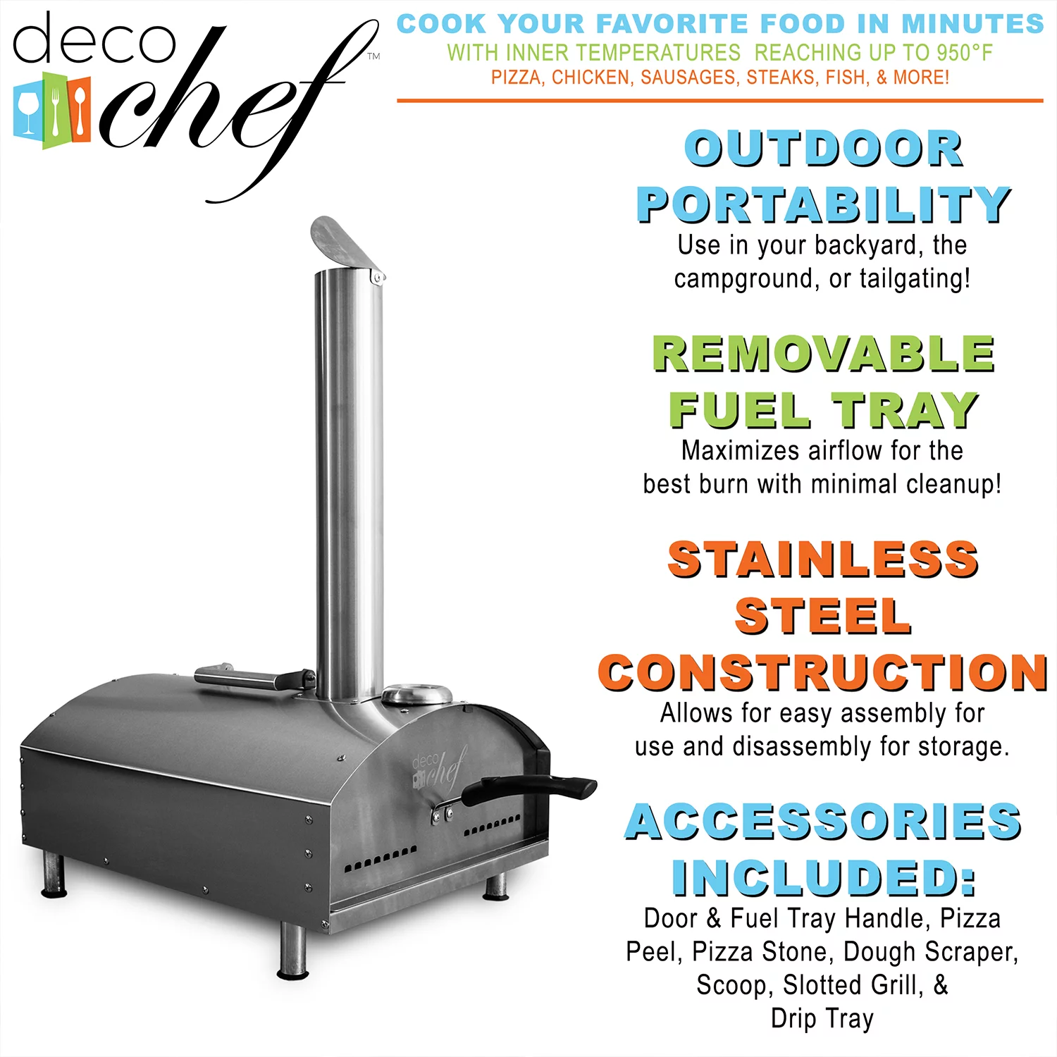 Deco Chef Portable Outdoor Pizza Oven with 2-in-1 Pizza and Grill Oven Functionality - Cheap Fitting