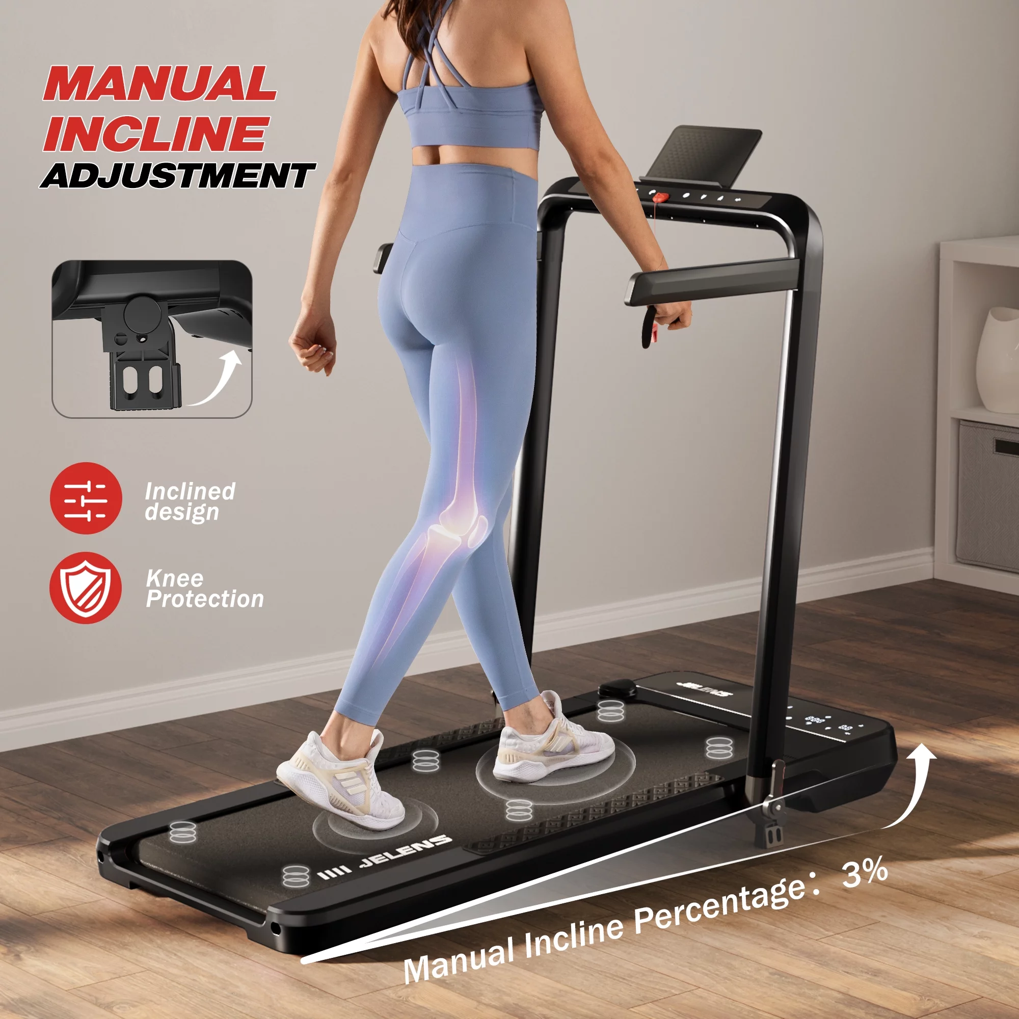 JELENS 2 in 1 Incline Treadmill Under Desk Walking Pad 2.5HP Home Folding Treadmills with Gesture Sensing Control, Walking Machine for Office with Led Display - Cheap Fitting