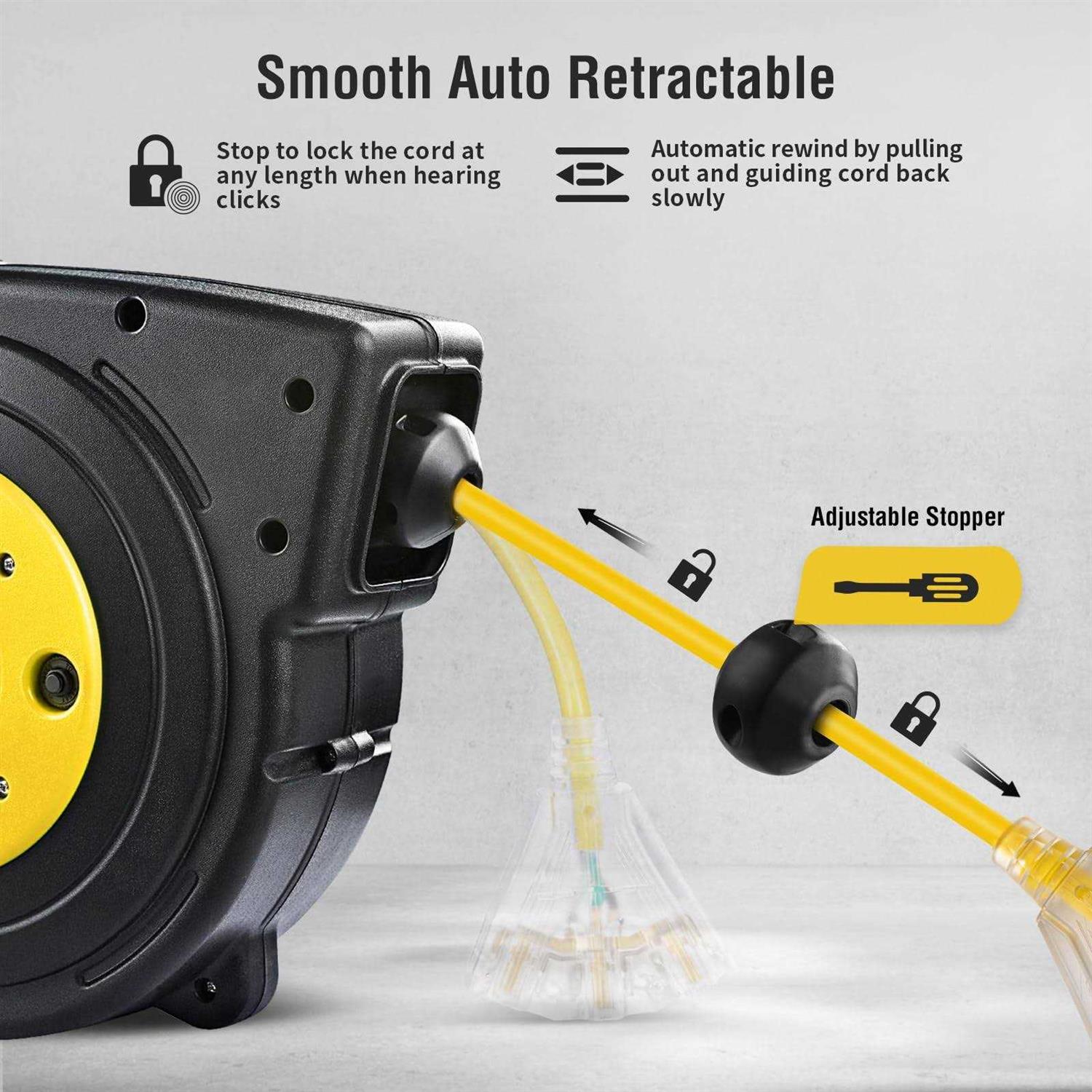 SURAIELEC 12 Gauge Extension Cord Reel 45 FT Retractable Extension Cord 12 AWG/3C SJTOW Heavy Duty Power Cord - Cheap Fitting