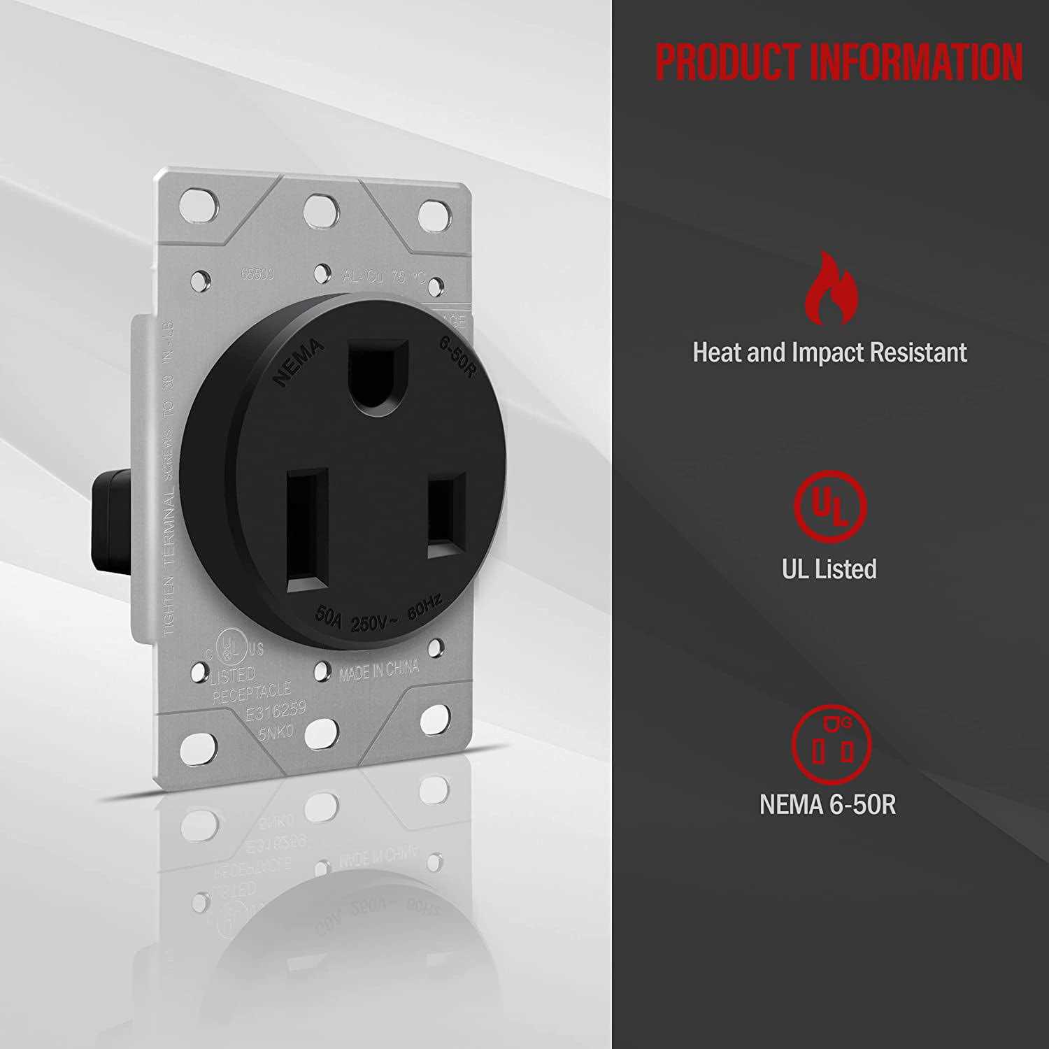 Enerlites 50 Amp 250V NEMA 6-50R Power Outlet, Heavy-Duty 50A Receptacle, for Welders, Plasma Cutters, Electric Ranges, Dryers, and More - Cheap Fitting