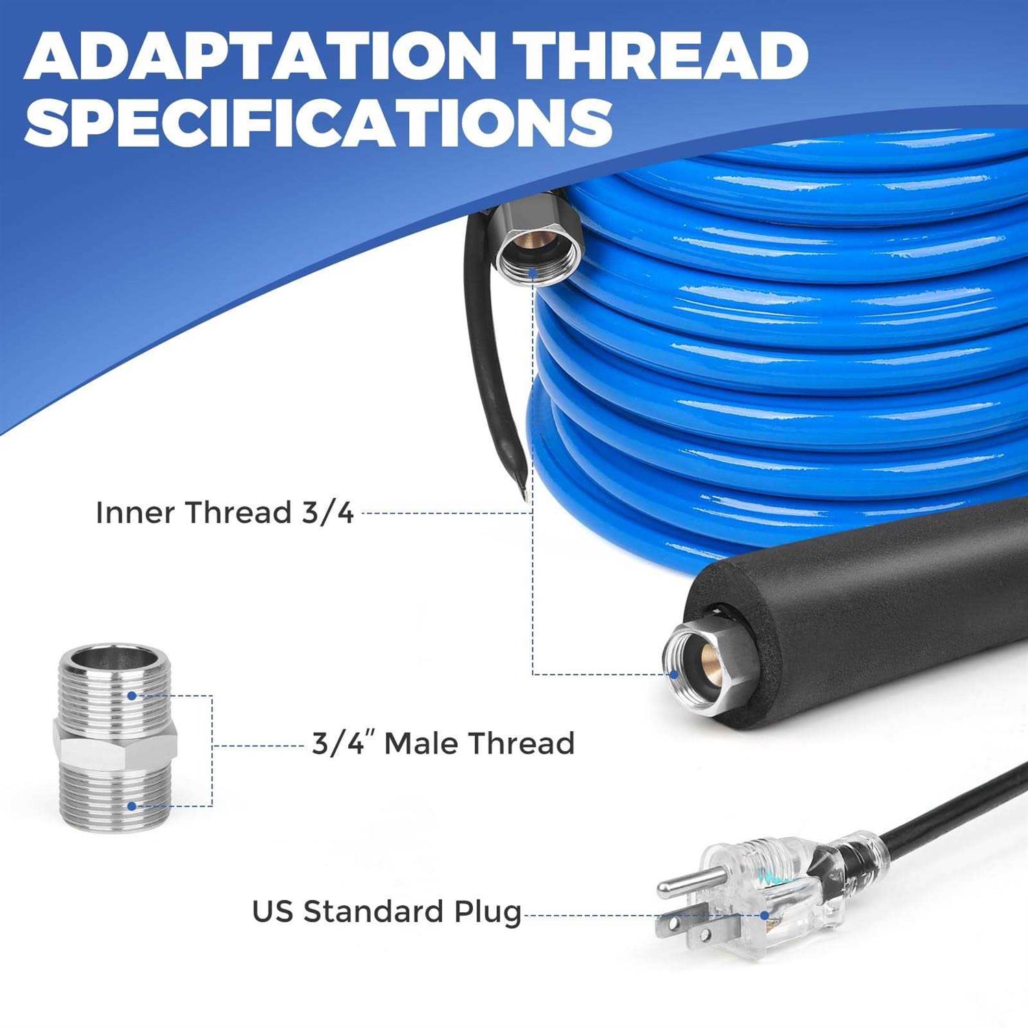 Wufoty Heated Water Hose for RV,Heated Drinking Water Hose with Thermostat,Lead and BPA Free,1/2Inner Diameter,Temperatures Down to -40°F - Cheap Fitting