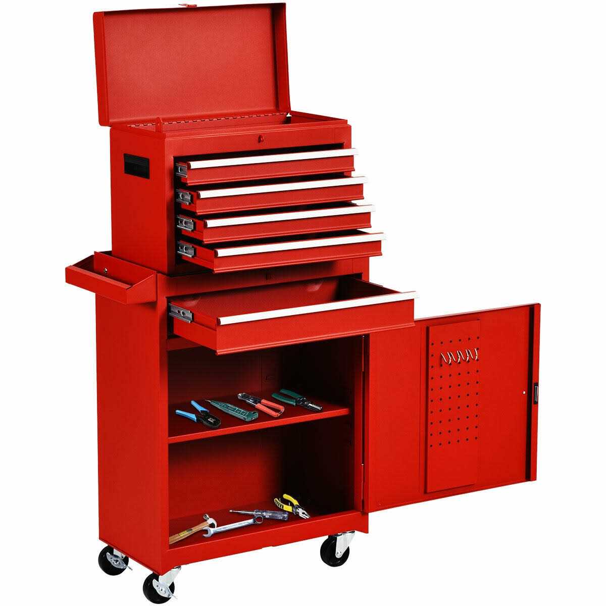 Costway 2 in 1 Tool Chest & Cabinet with 5 Sliding Drawers Rolling Garage Box Organizer - Cheap Fitting