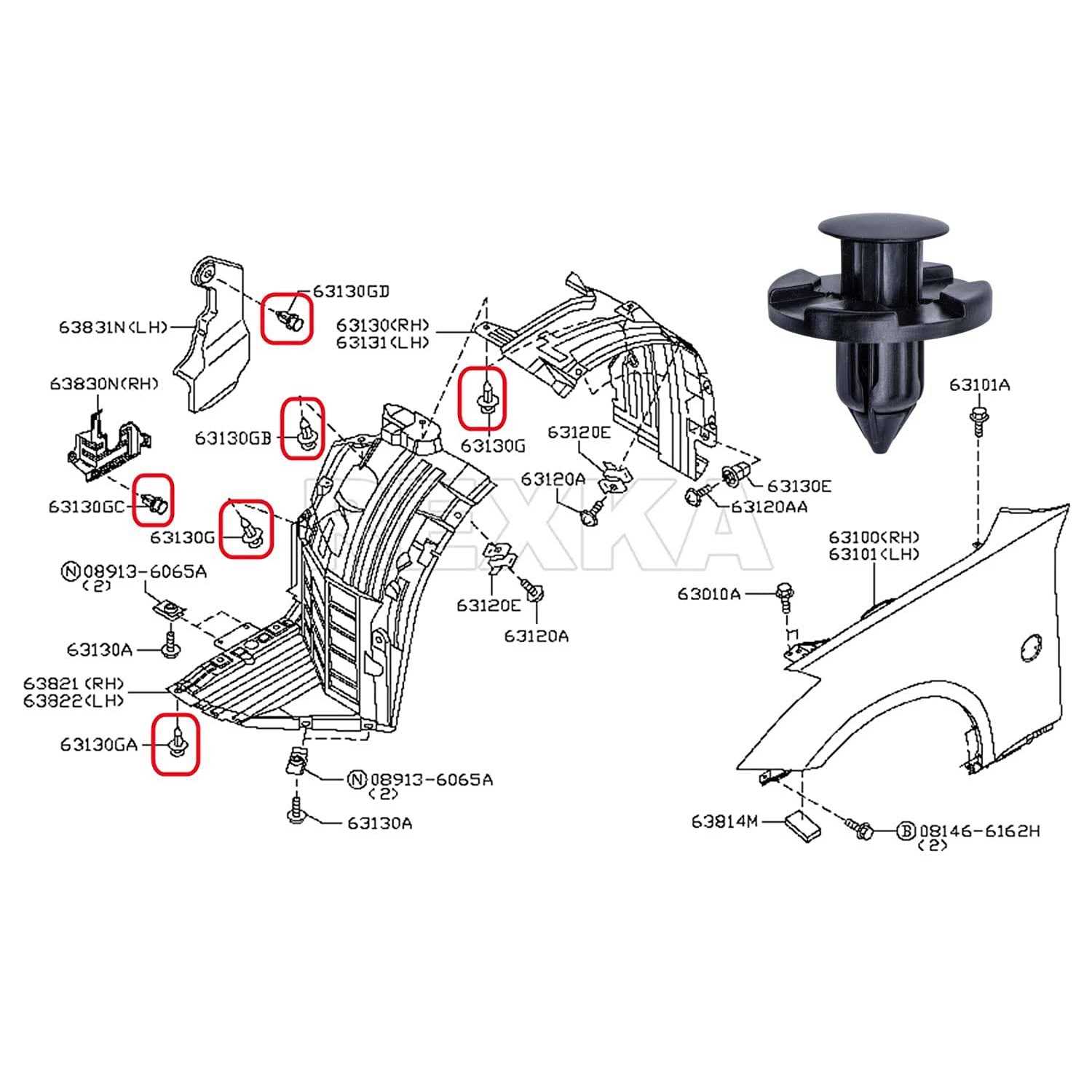 Rexka 45pcs Wheel Well Opening Moulding Clips Fender Flare Retainer Grommets Kit for Nissan Infiniti Armade Juke Murano Rogue QX56 QX80 01553-09321 - Cheap Fitting