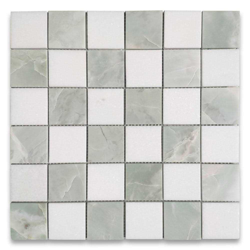 Marble Online 2×2 Checkerboard Thassos White Green Jade Marble Mosaic Tile - Cheap Fitting