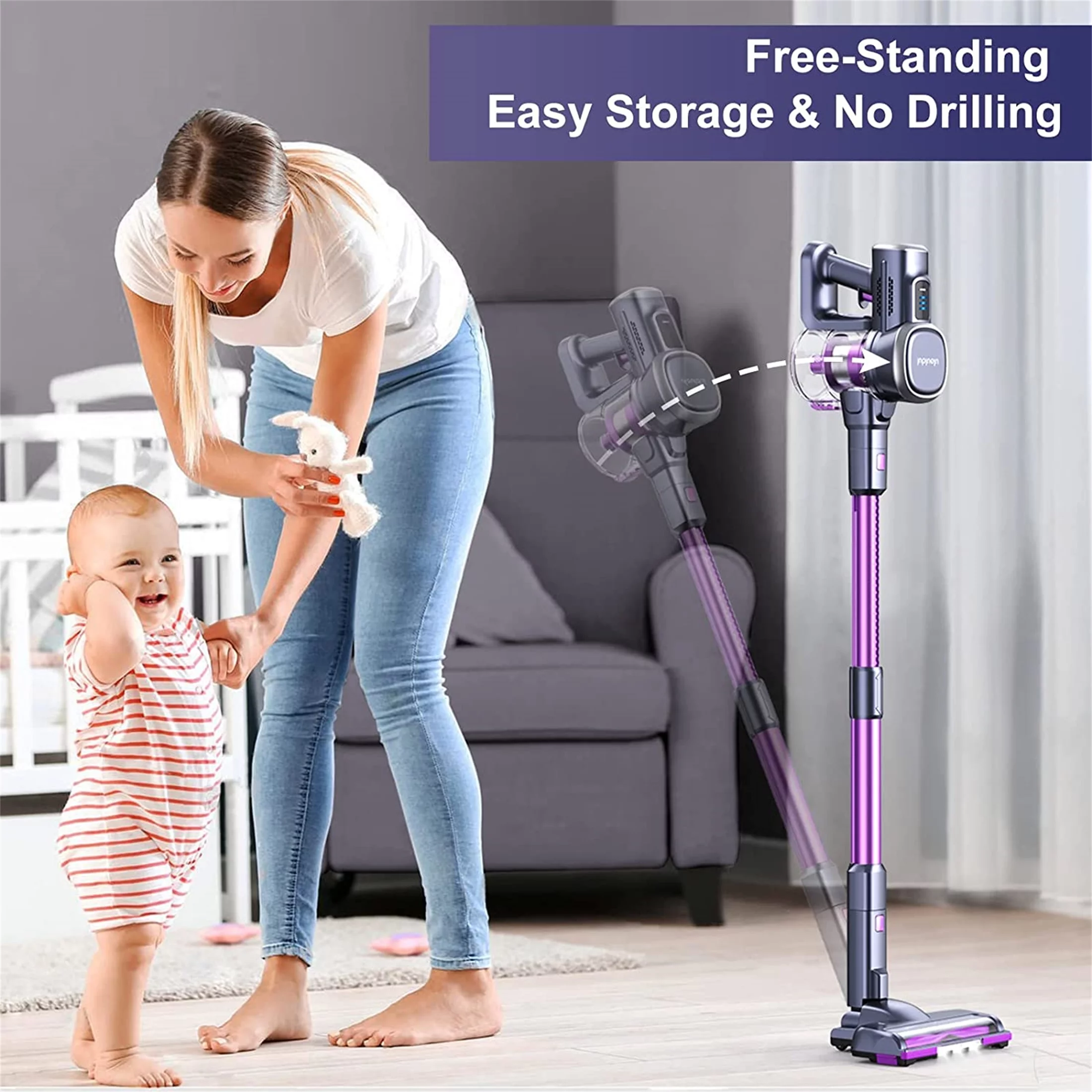 Cordless Vacuum Cleaner 6-in-1 Lightweight Stick for Carpet Upright, Purple - Cheap Fitting