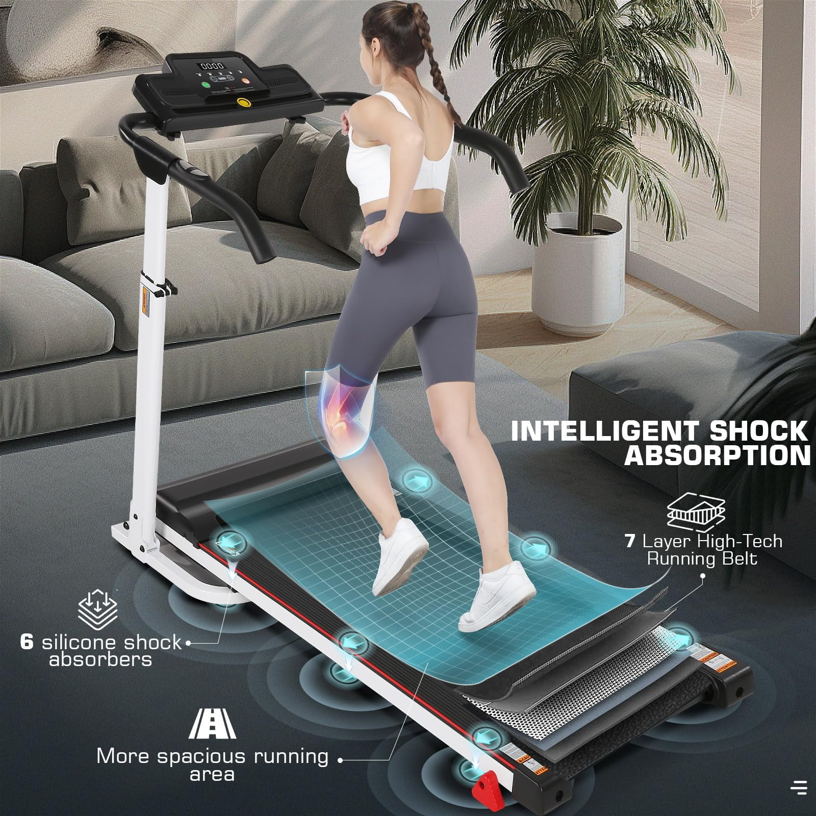 Folding Treadmill with Removable Desk, Foldable Treadmill with Adjustable Height, Treadmill 300lb Weight Capacity, White - Cheap Fitting